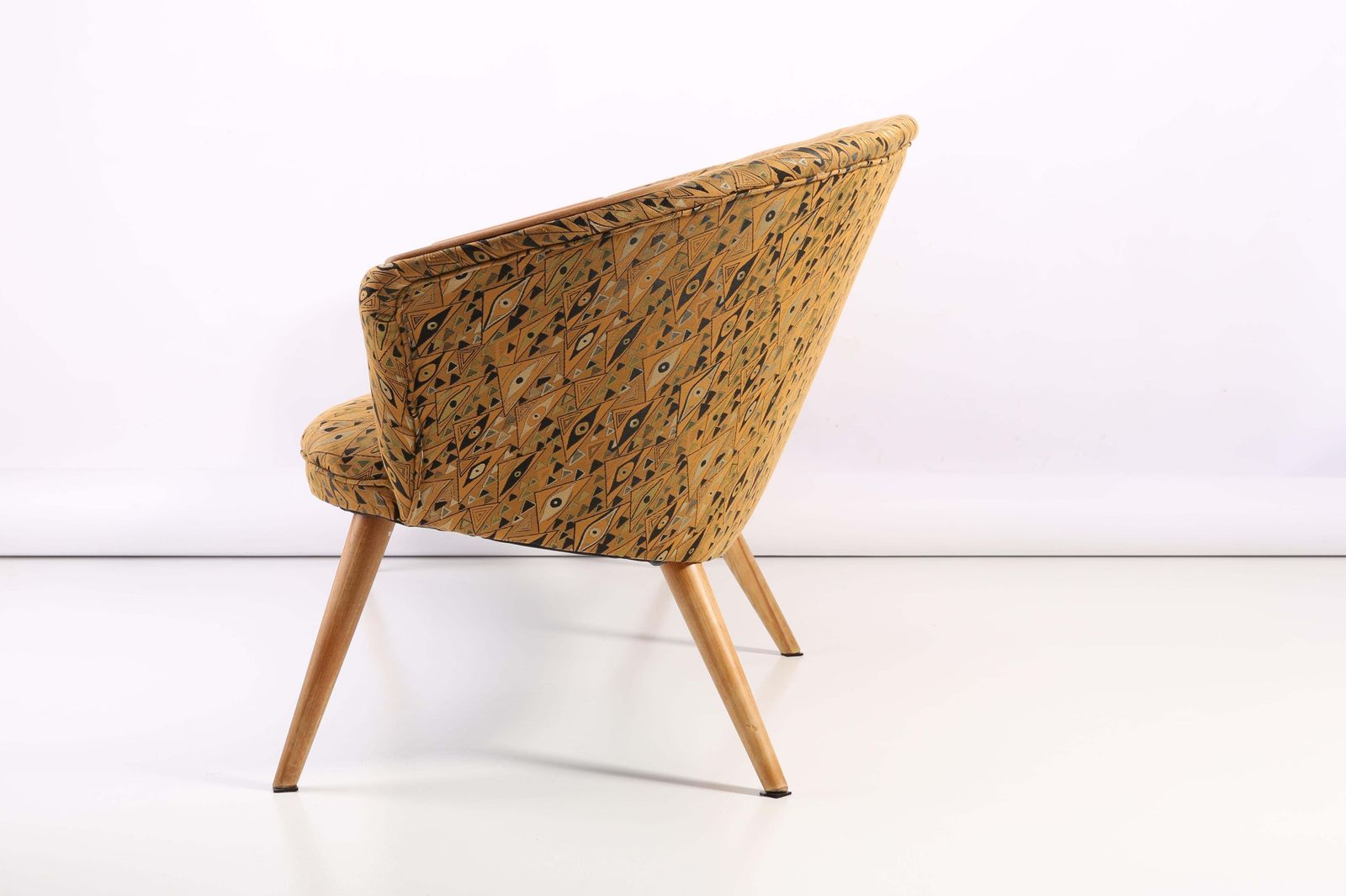 Furniture Organic Shape Yellow Pattern Club Sofa, Hollywood Regency, Germany, 1960s photo