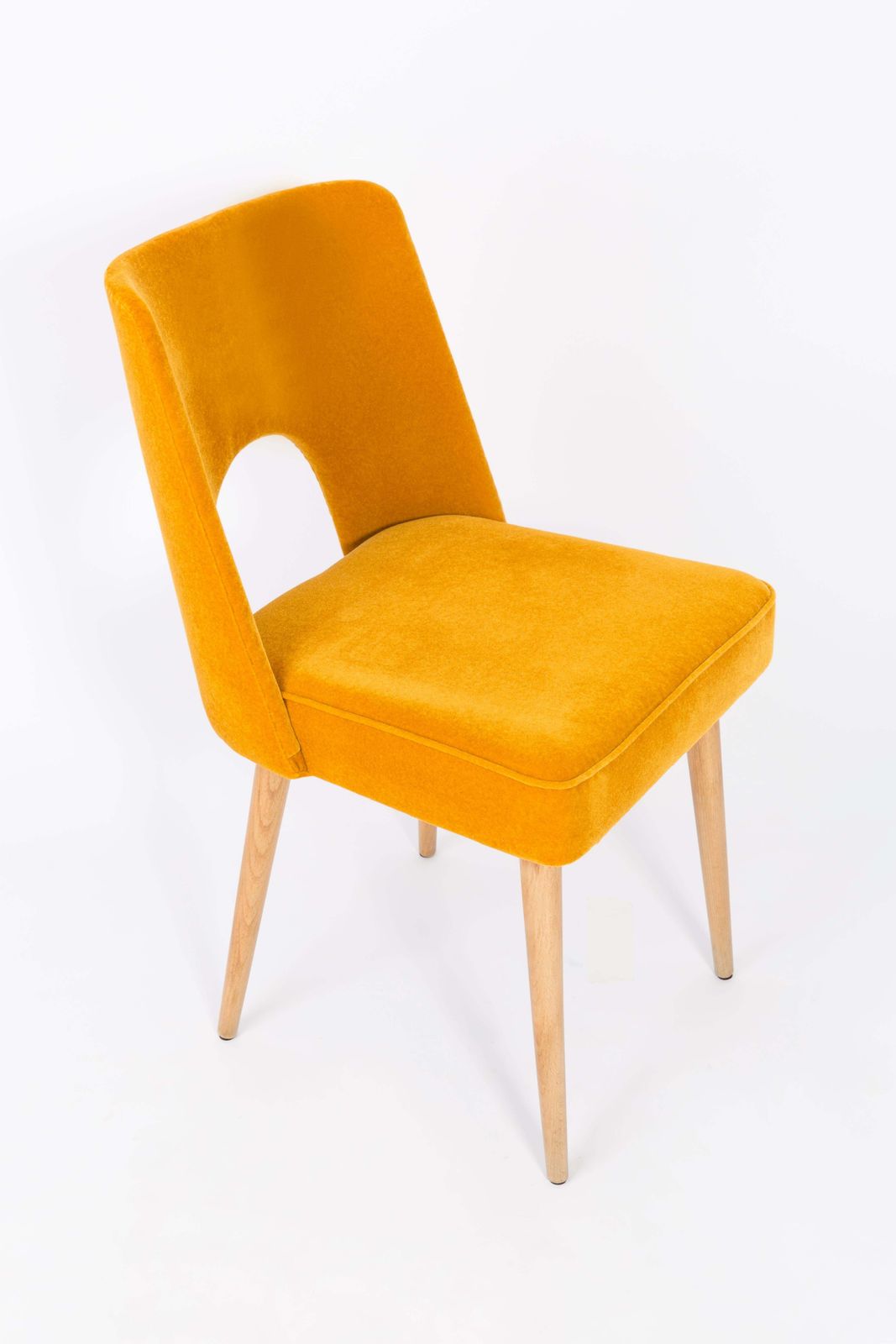 photo for sale Set Of Four Mustard Yellow Velvet 'Shell' Chairs, 1960s