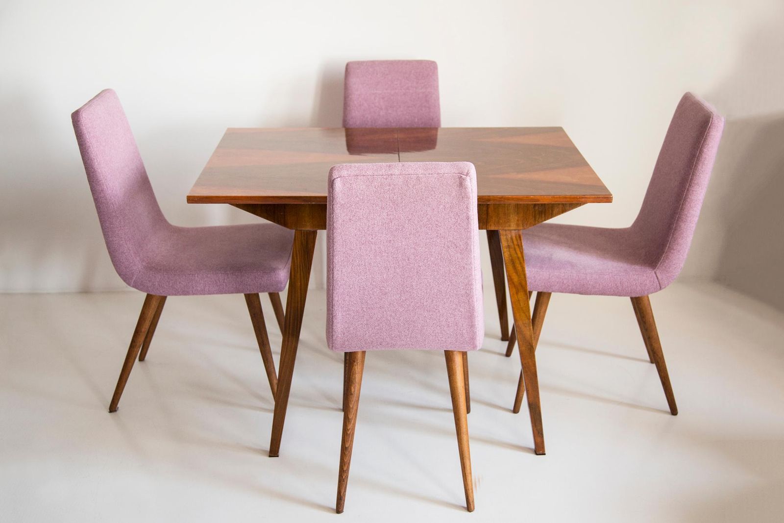 Midcentury Walnut Kitchen Table And Chairs, Danuta Lewandowska, Poland, 1960s photo vinterior