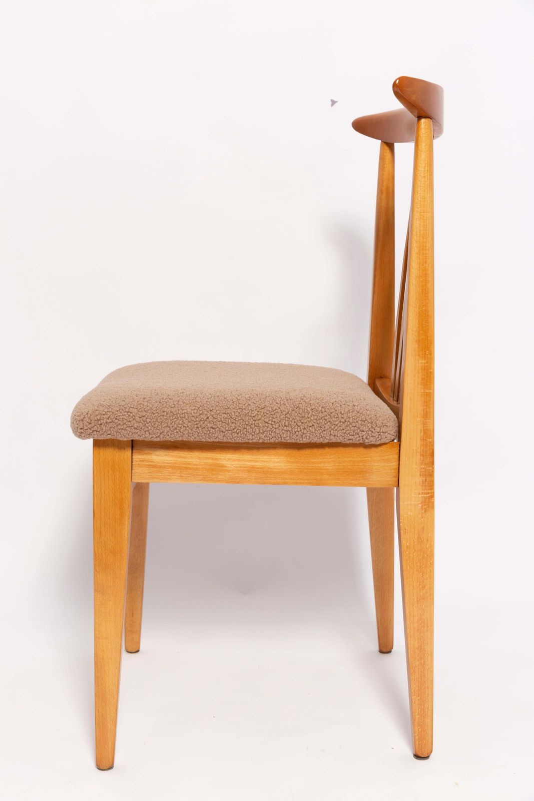 Set Of 4 Mid Century Latte Boucle Chairs, Light Wood, M. Zielinski, Europe 1960s photo furniture