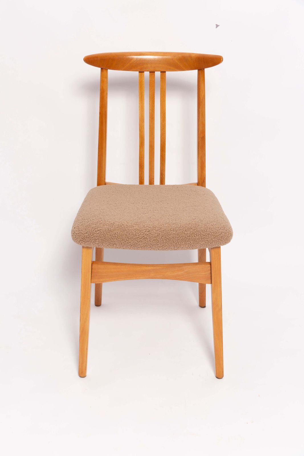 Set Of 4 Mid Century Latte Boucle Chairs, Light Wood, M. Zielinski, Europe 1960s photo Furniture