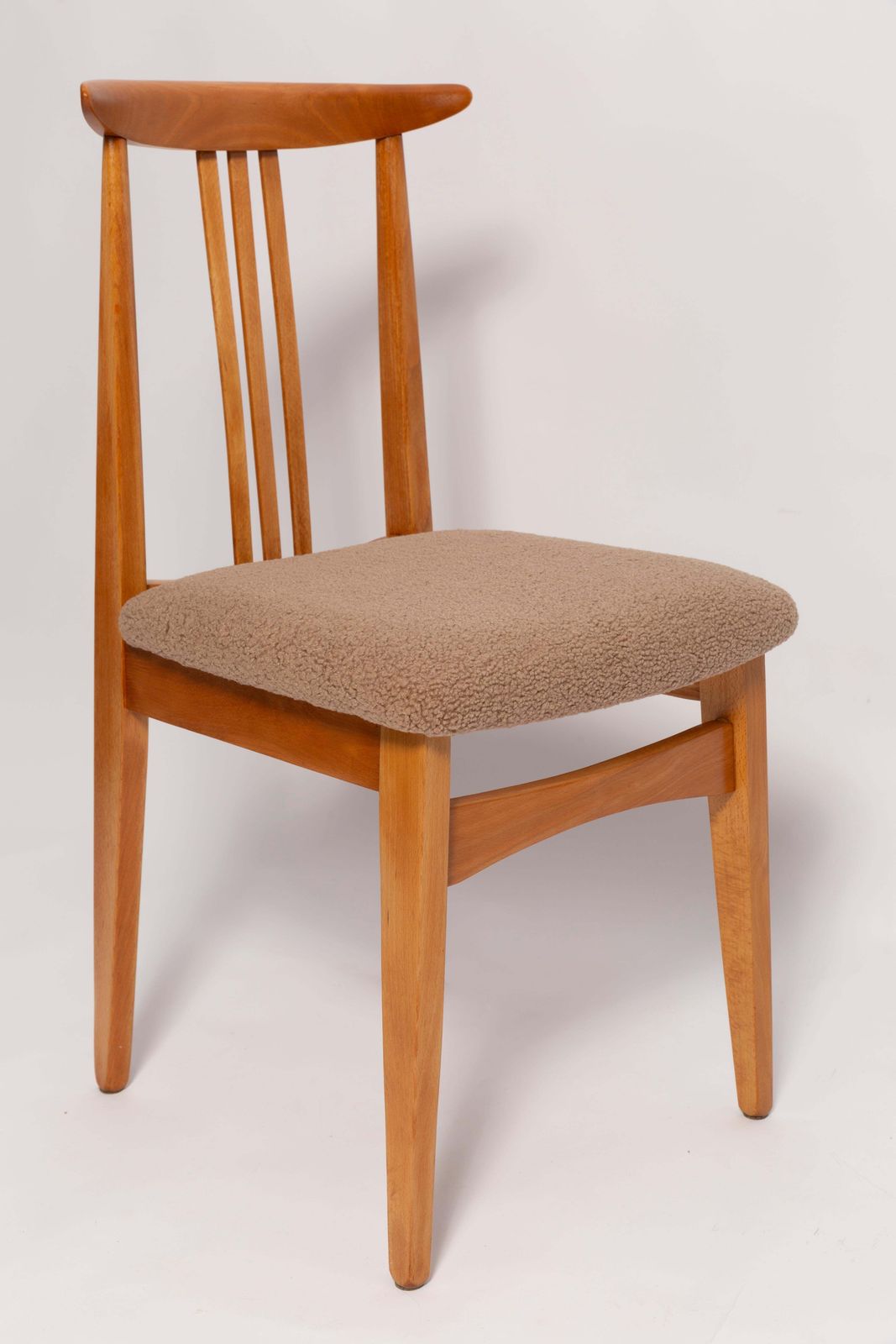 Set Of 4 Mid Century Latte Boucle Chairs, Light Wood, M. Zielinski, Europe 1960s photo vintage
