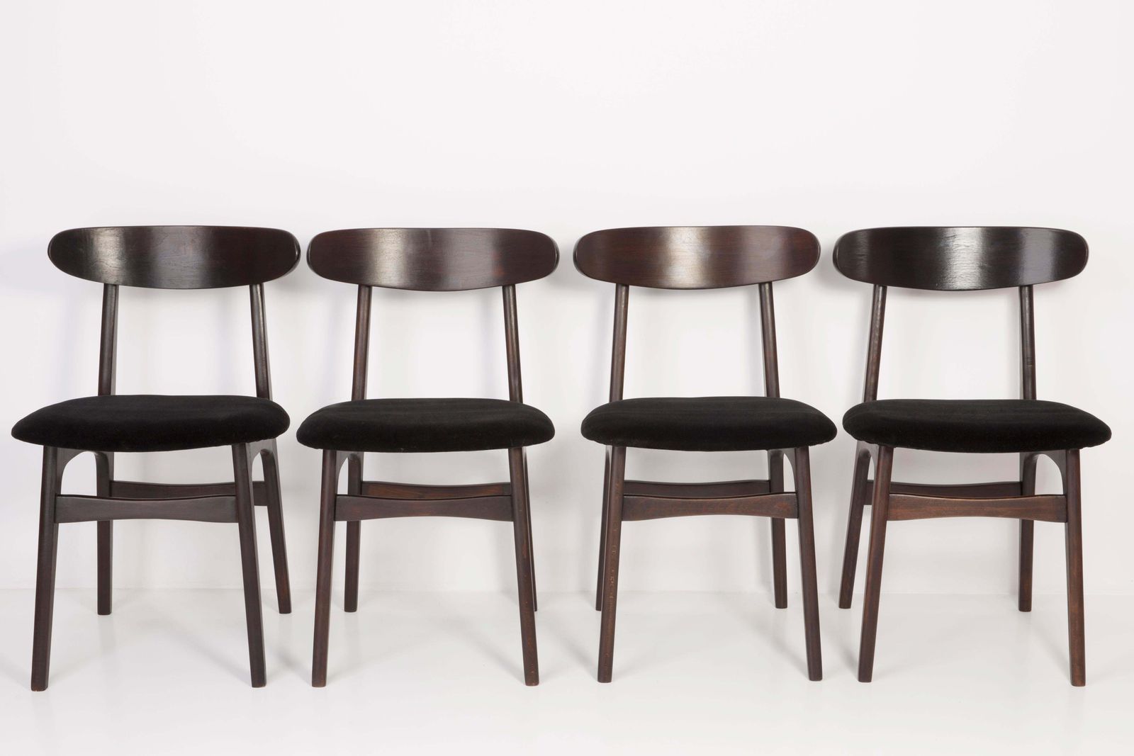 Set Of Four Mid Century Black Velvet Chairs, 1960s photo furniture