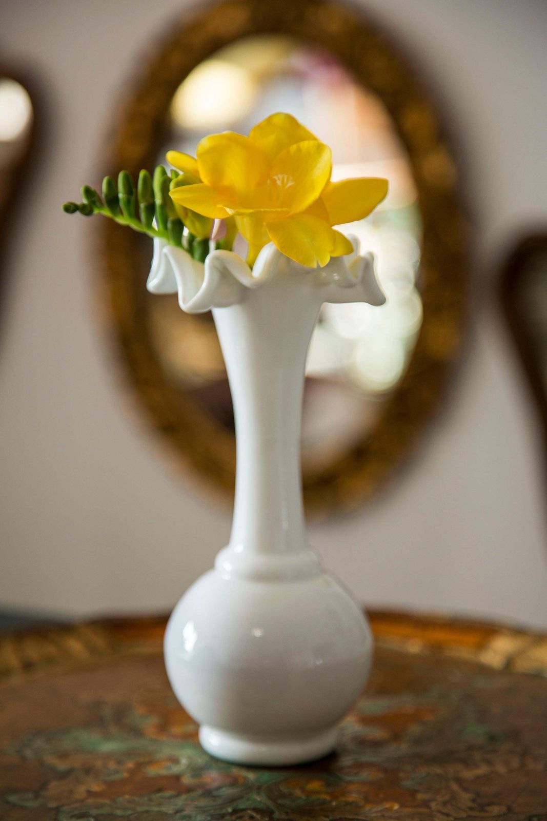 Midcentury Porcelain White Mini Vase With A Frill, Europe, 1960s photo furniture
