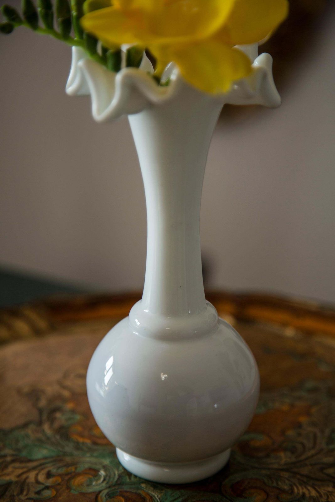 Midcentury Porcelain White Mini Vase With A Frill, Europe, 1960s photo for sale