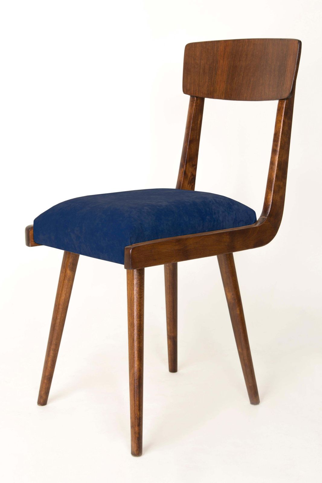 Set Of Four Mid Century Navy Blue Velvet Wood Chairs, Europe, 1960s photo Furniture