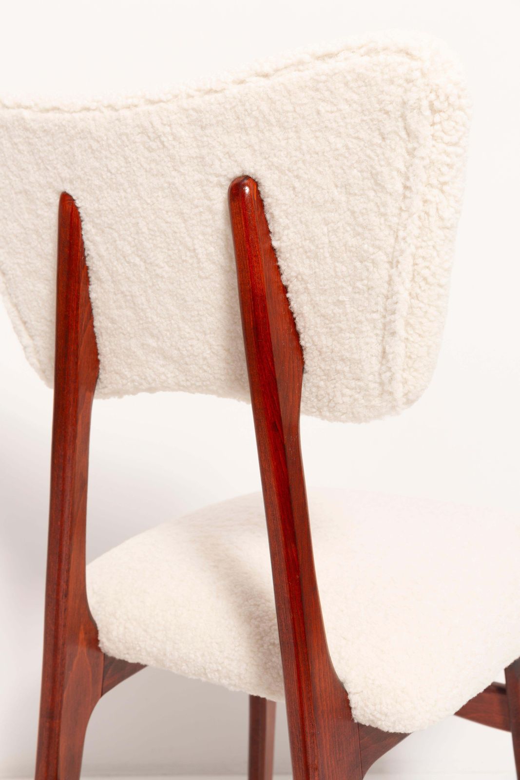photo for sale 20th Century Light Crème Boucle Cherry Wood Chair, Europe, 1960