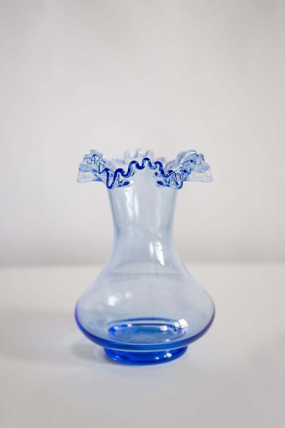 Midcentury Glass Light Blue Vase With A Frill, Europe, 1960s photo Home Decor