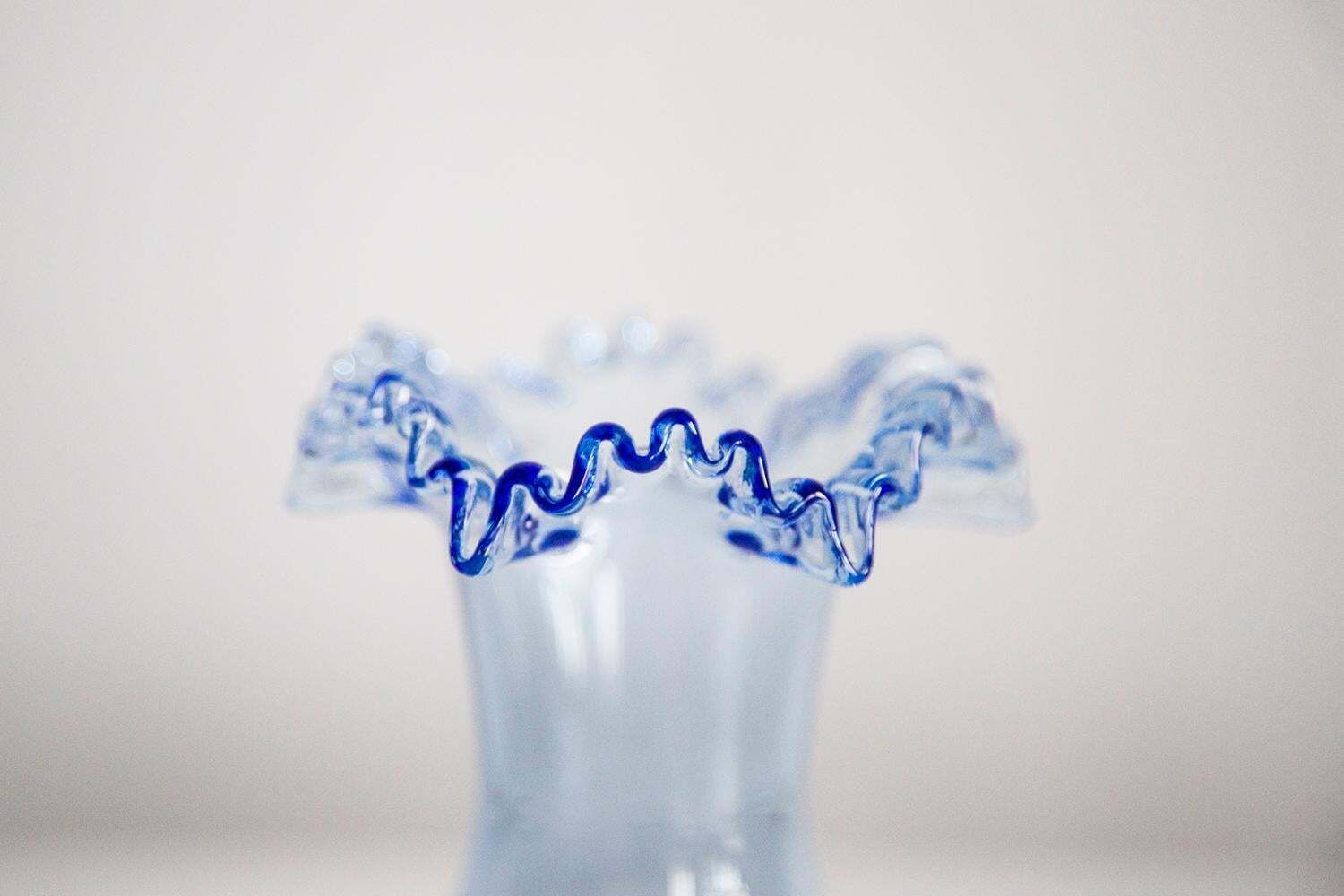 Midcentury Glass Light Blue Vase With A Frill, Europe, 1960s photo 144.0