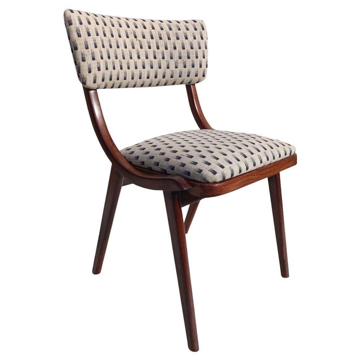 Mid Century Modern Bumerang Chair, Light Creme White Jacquard, Poland, 1960s