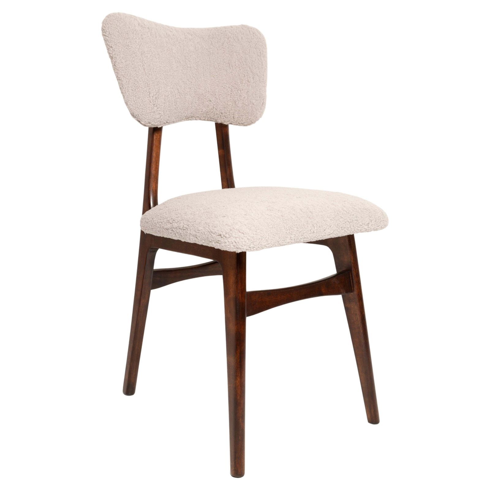 Mid Century Butterfly Chair, Lichtgrijs Bouclé, Donker Walnoot Hout, Europa, Jaren 1960