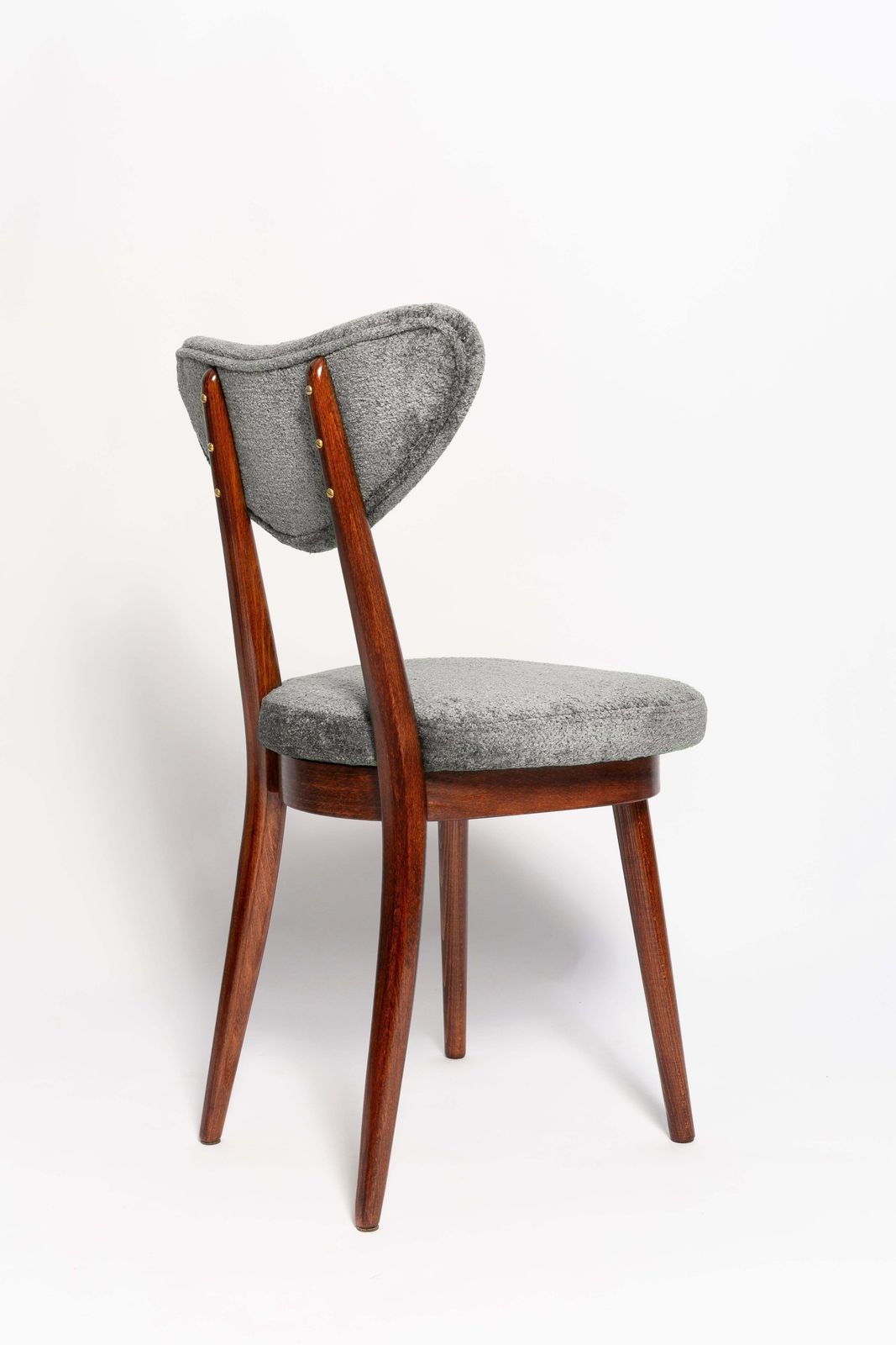 Mid Century Heart Chair And Stool, Gray Velvet, Dark Wood, Europe 1960s photo vinterior