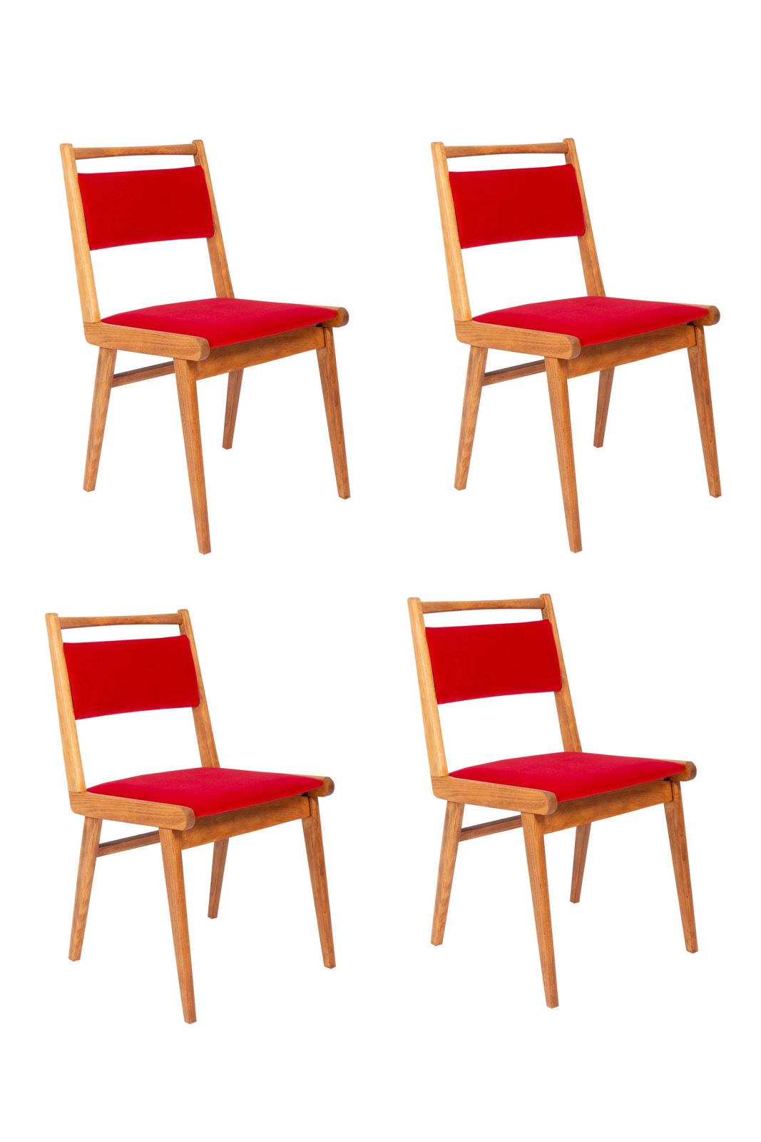 Set Of Four 20th Century Red Velvet Chairs, By Rajmund Halas, Poland, 1960s photo furniture