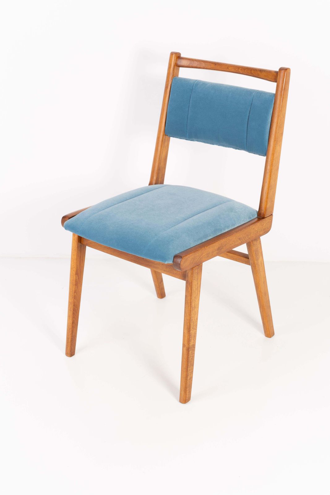 Furniture Four 20th Century Blue Velvet Chairs, Poland, 1960s photo