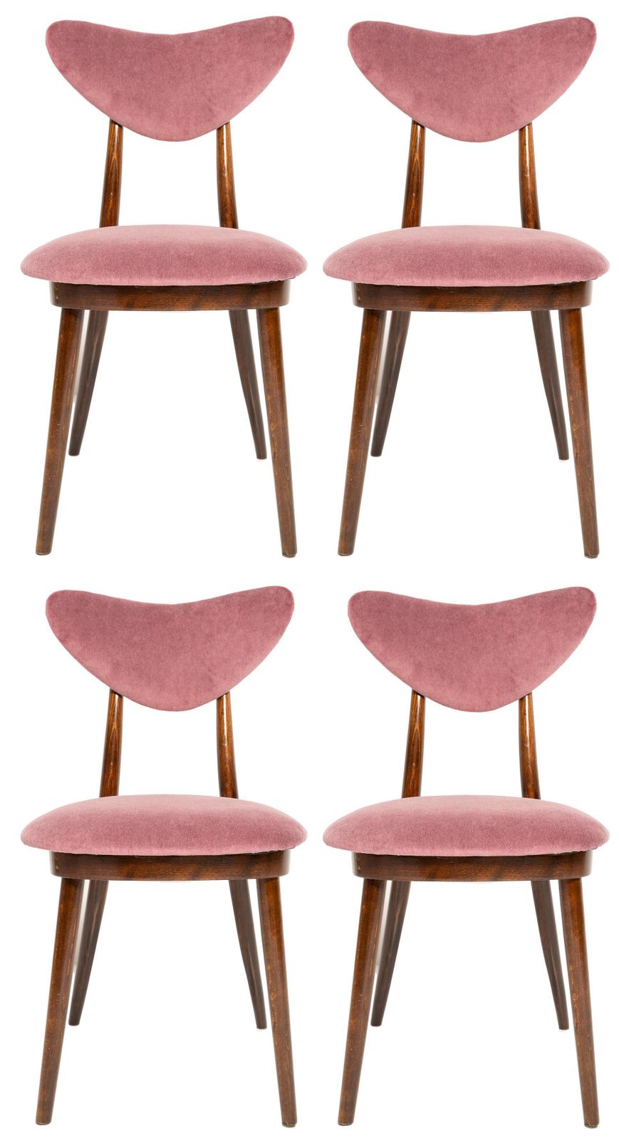 Set Of Four Mid Century Burgundy Cotton Velvet Heart Chairs, Europe, 1960s photo Furniture