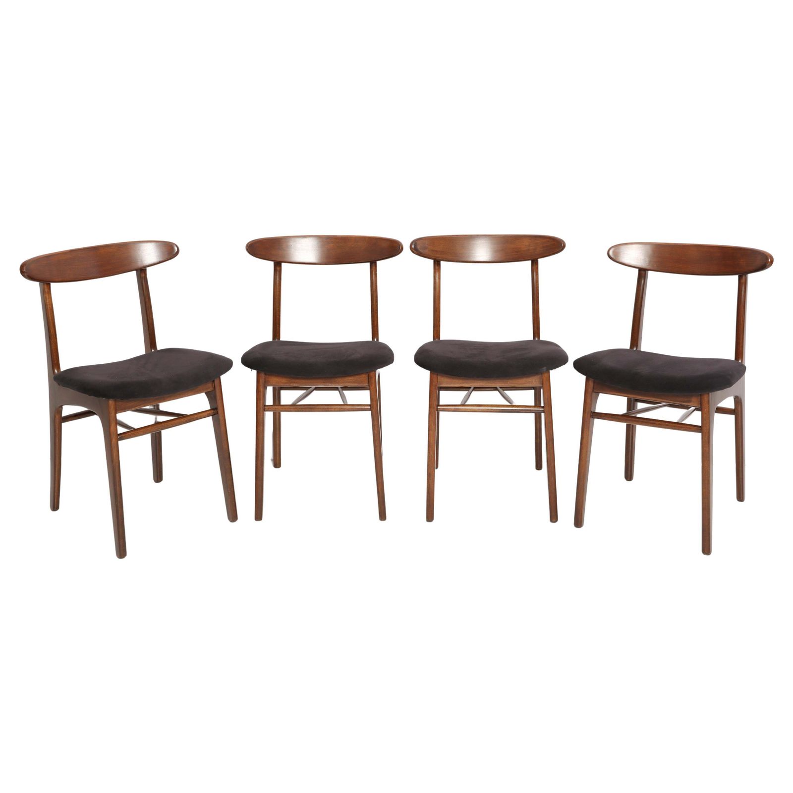 Set Van Vier Mid Century Stoelen Met Zwart Fluwelen Bekleding, Van Rajmund Halas, Polen, Jaren 1960