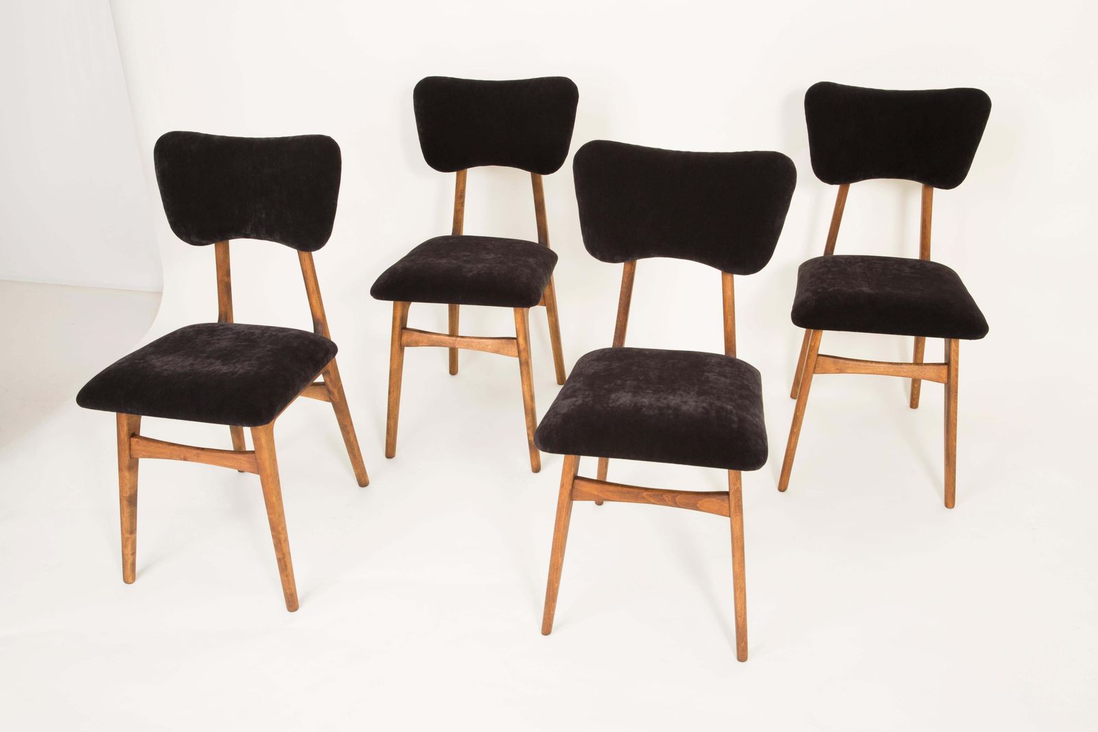 Set Of Six 20th Century Black Velvet Chairs, Europe, 1960s photo Furniture
