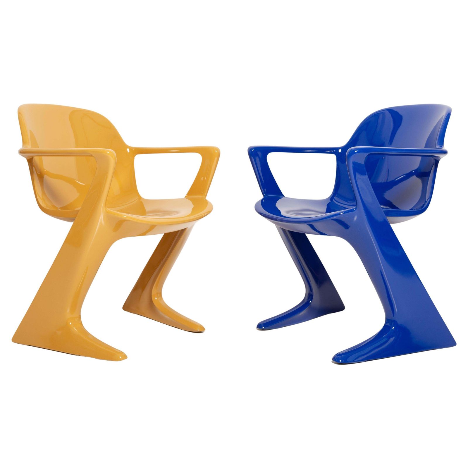 Two Mid Century Mustard And Blue Kangaroo Chairs Ernst Moeckl, Germany, 1968