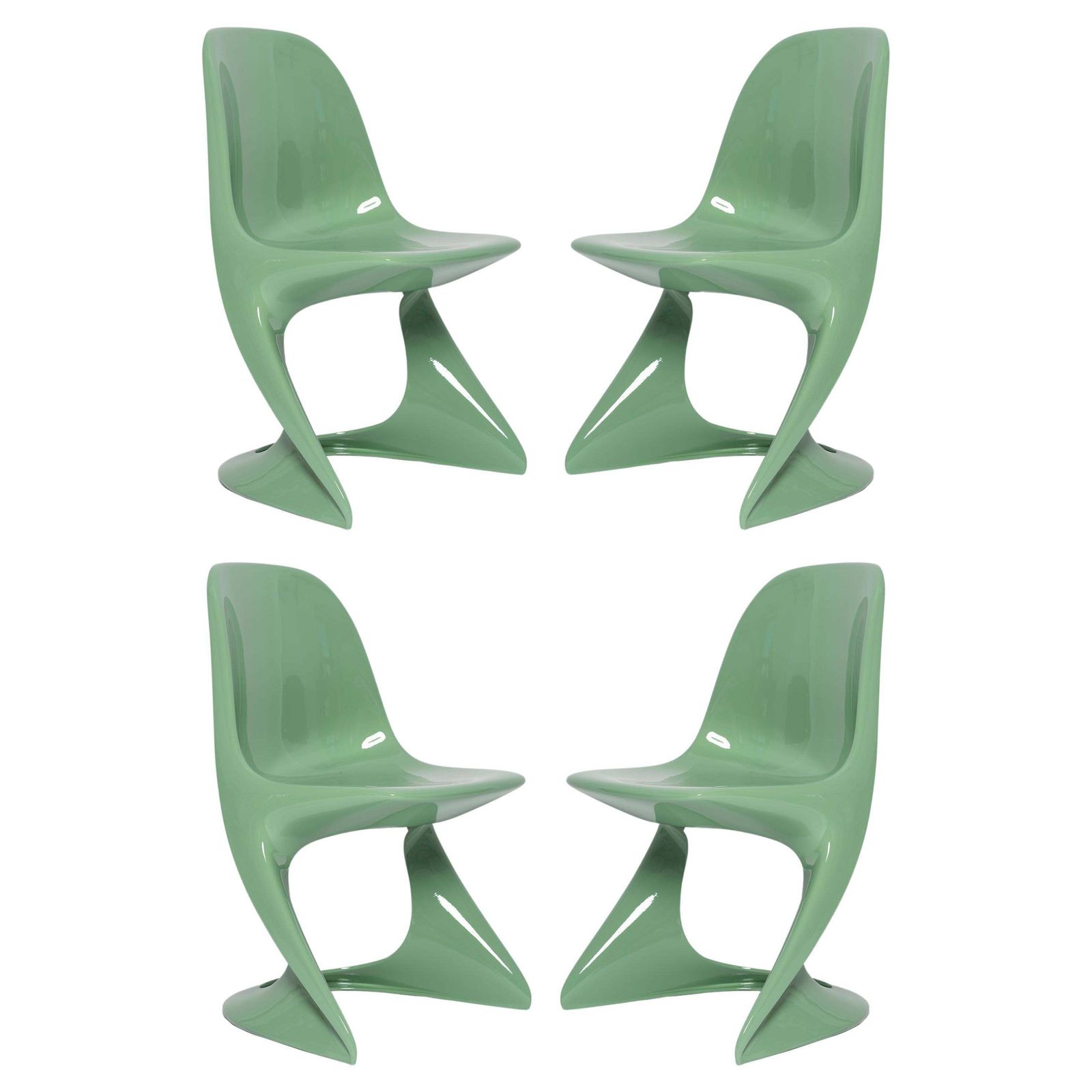Vier Mid Century Casalino Stoelen In Jadegroen, Alexander Begge, Casala, Jaren 1970