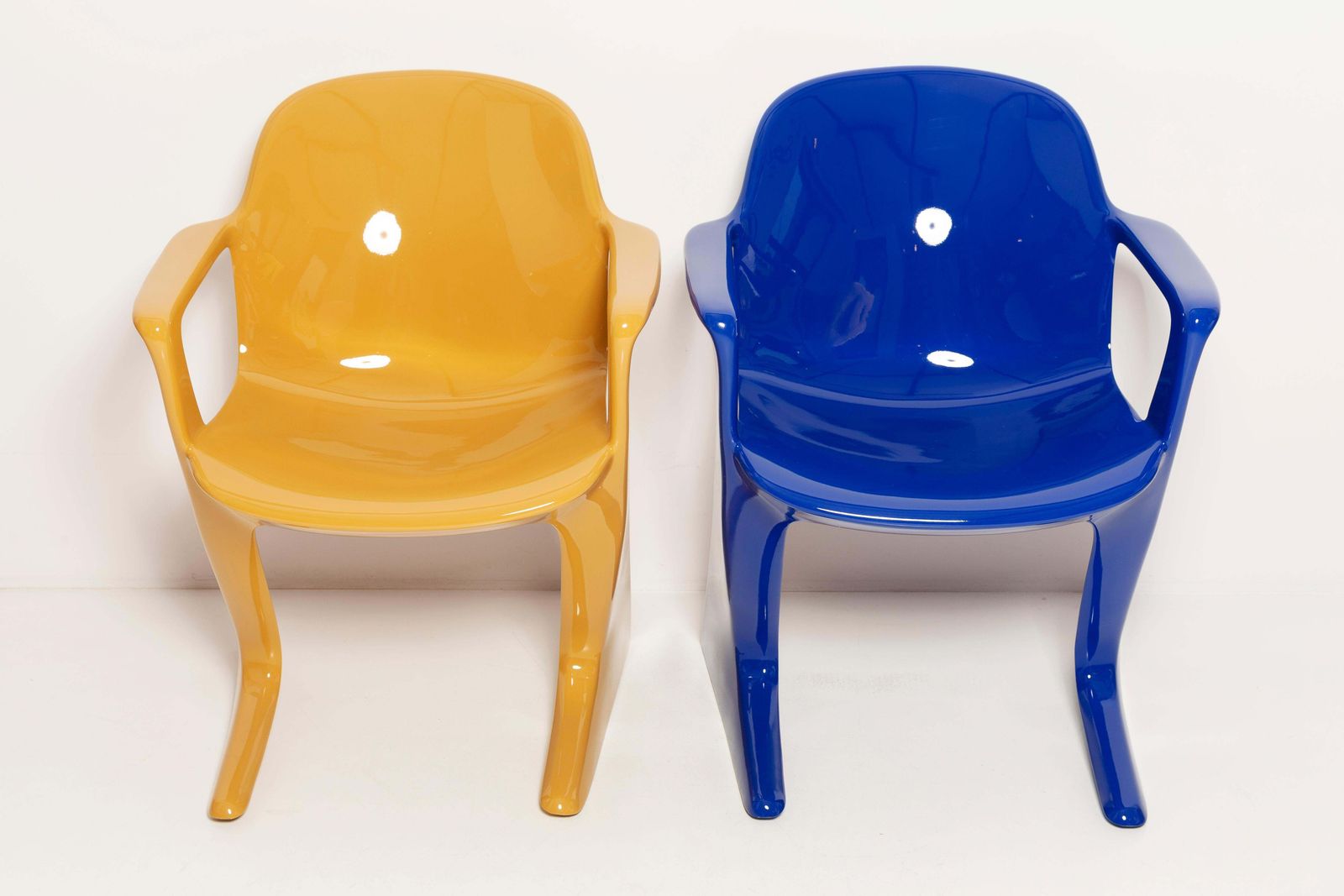 Two Mid Century Mustard And Blue Kangaroo Chairs Ernst Moeckl, Germany, 1968 photo 2551.0