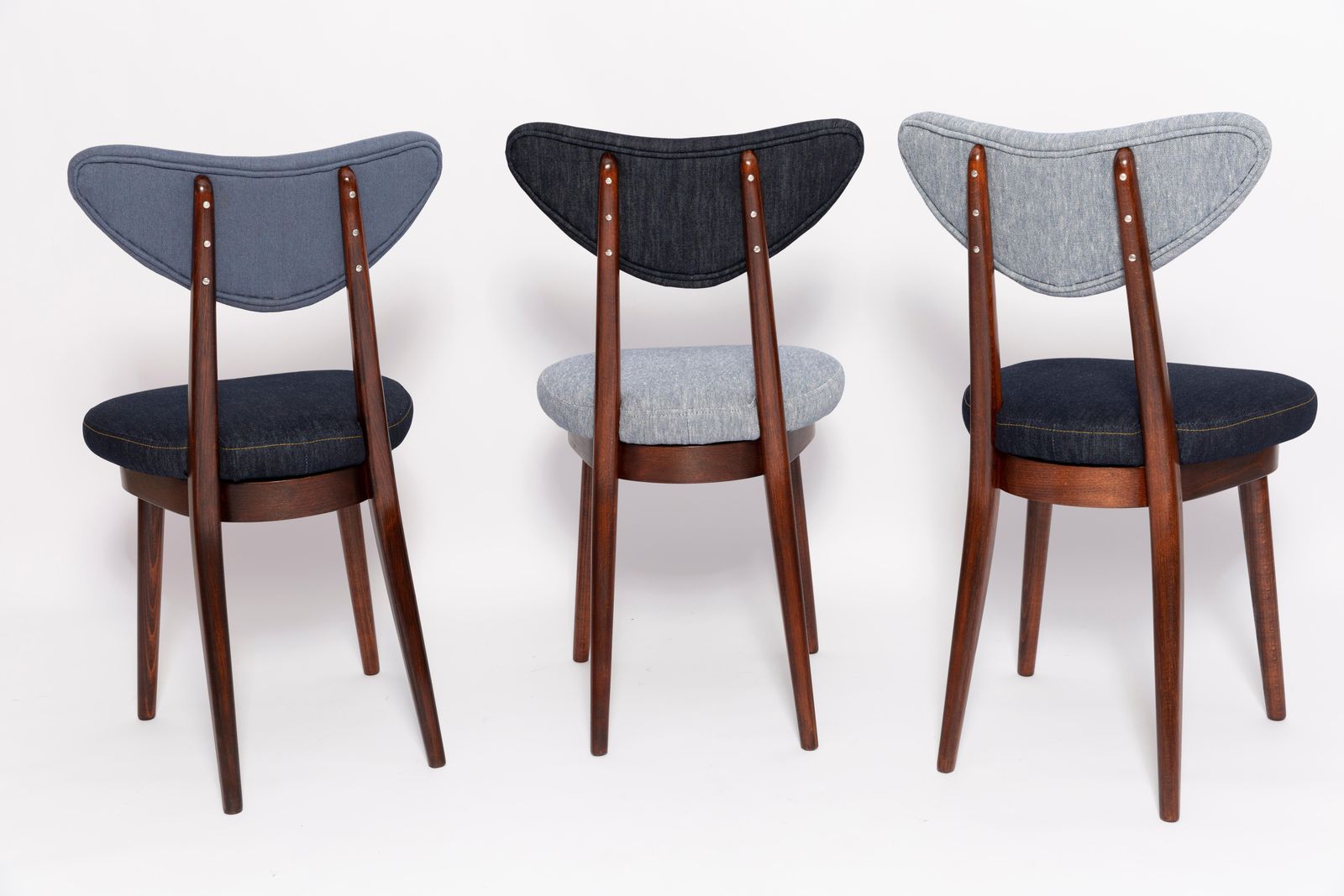 Set Van Zes Mid Century Stoelen Met Gemengde Blauwe Denimbekleding, Europa, Jaren 1960 photo buy