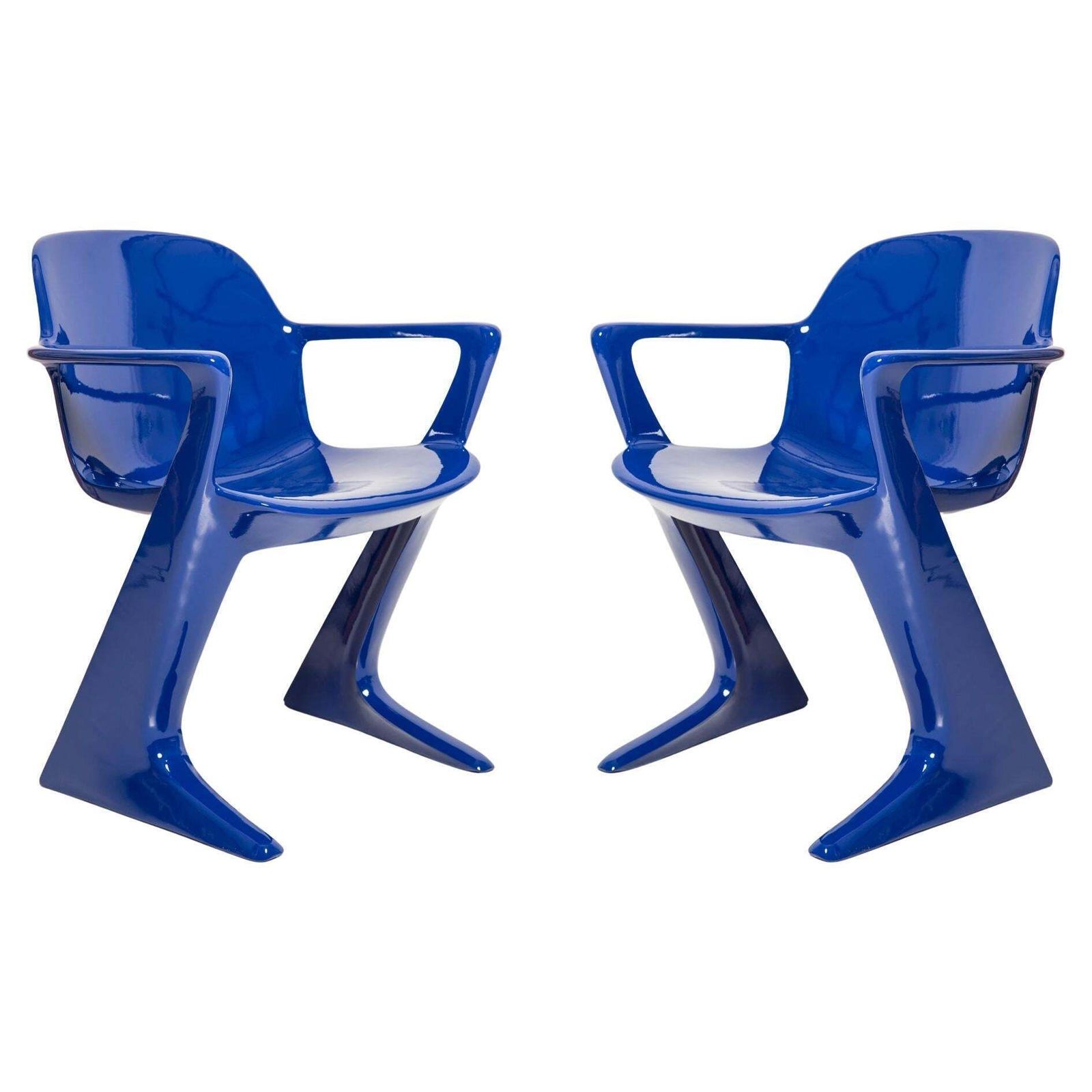 Pair Of Ultramarine Blue Kangaroo Chairs Designed By Ernst Moeckl, Germany, 1968