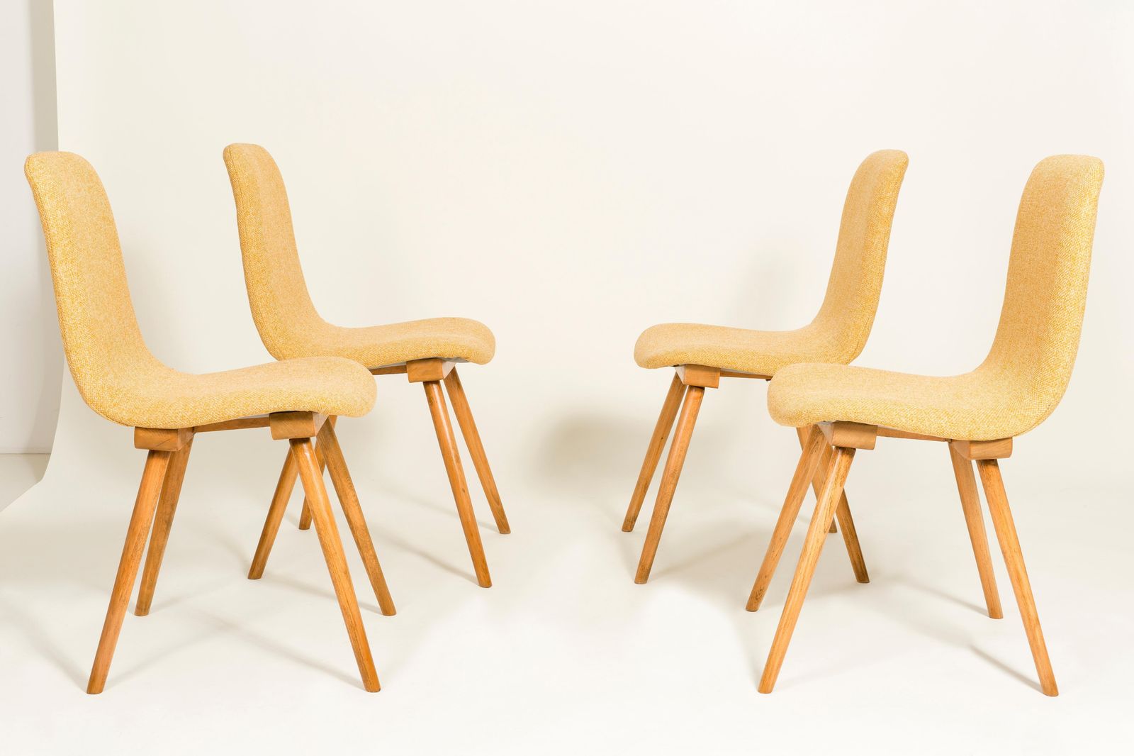 Set Of Six 20th Century Fameg Yellow Vintage Chairs, 1960s, Poland photo for sale