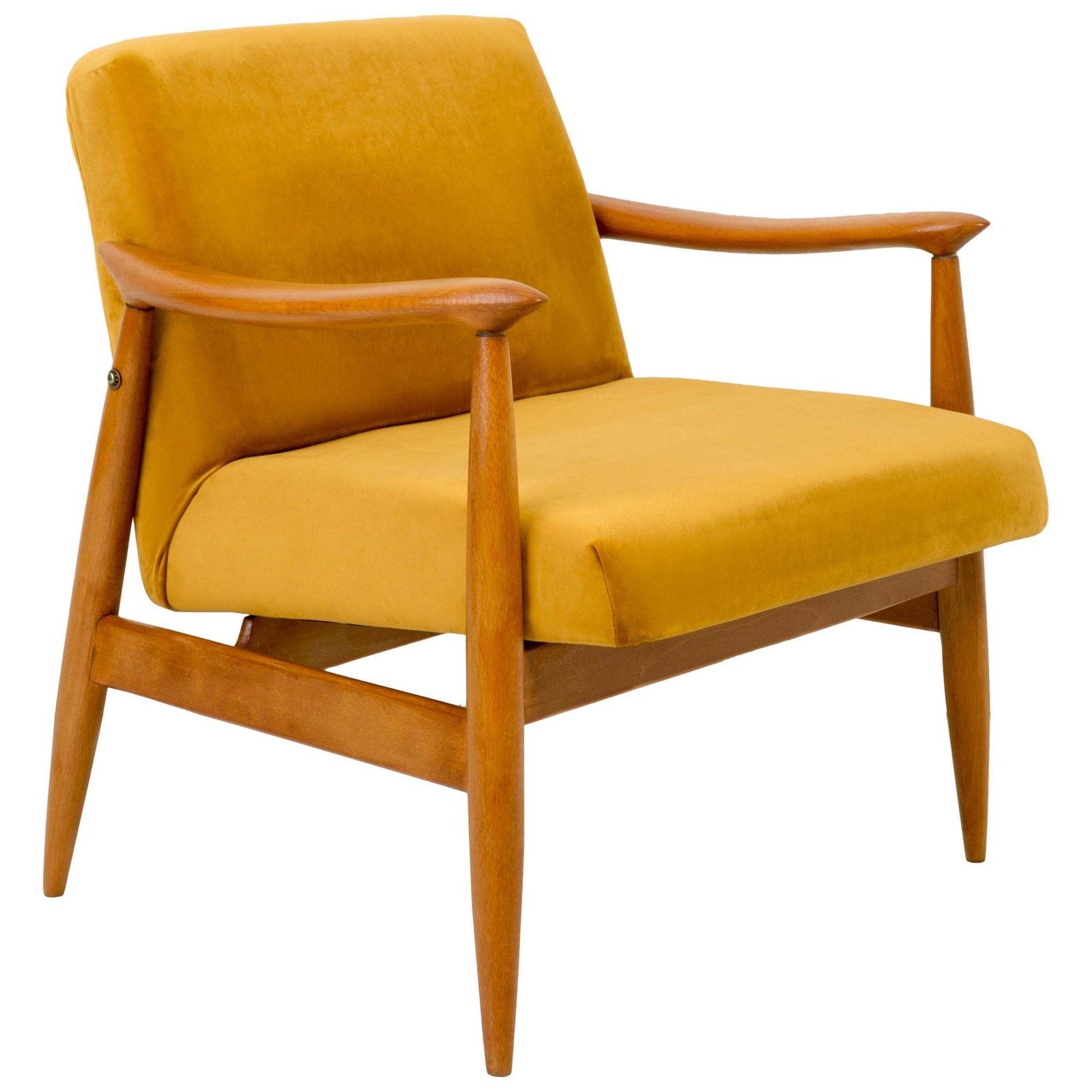 Vintage Fluwelen Fauteuil In Mosterdgeel, Pantone, Ca. Jaren 1960