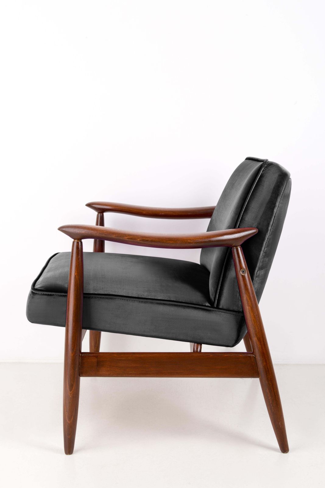 Mid Century Velvet Black Armchair, Designed By J. Kedziorek, Europe, 1960s photo Furniture