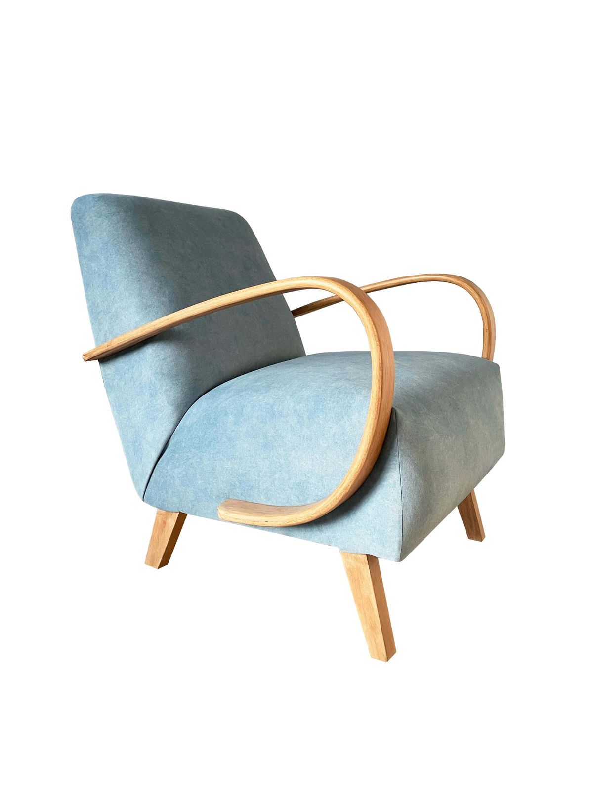 Mid Century Blauwe Fluwelen Fauteuil Van J. Halabala, Tsjechië, Ca. Jaren 1950 photo vinterior
