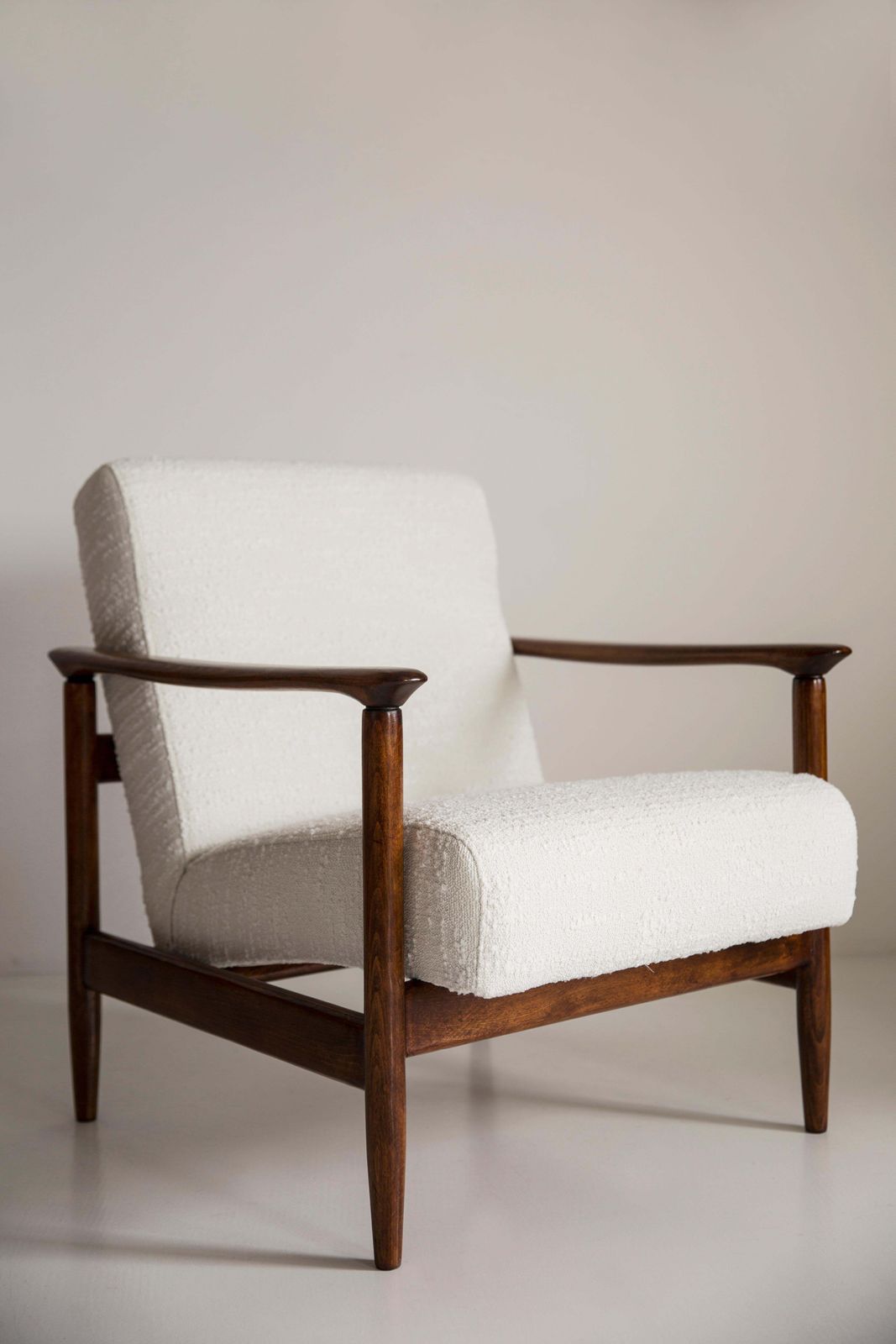 Mid Century White Boucle Armchair, Gfm 142, Edmund Homa, Europe, 1960s photo furniture