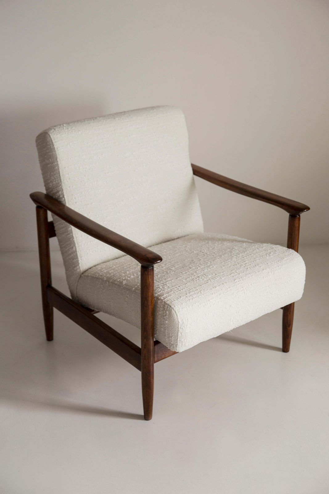 Mid Century White Boucle Armchair, Gfm 142, Edmund Homa, Europe, 1960s photo for sale