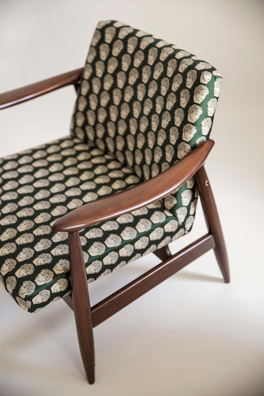 Midcentury David Print Emerald Armchair, Designed By J Kedziorek, Europe, 1960s photo for sale