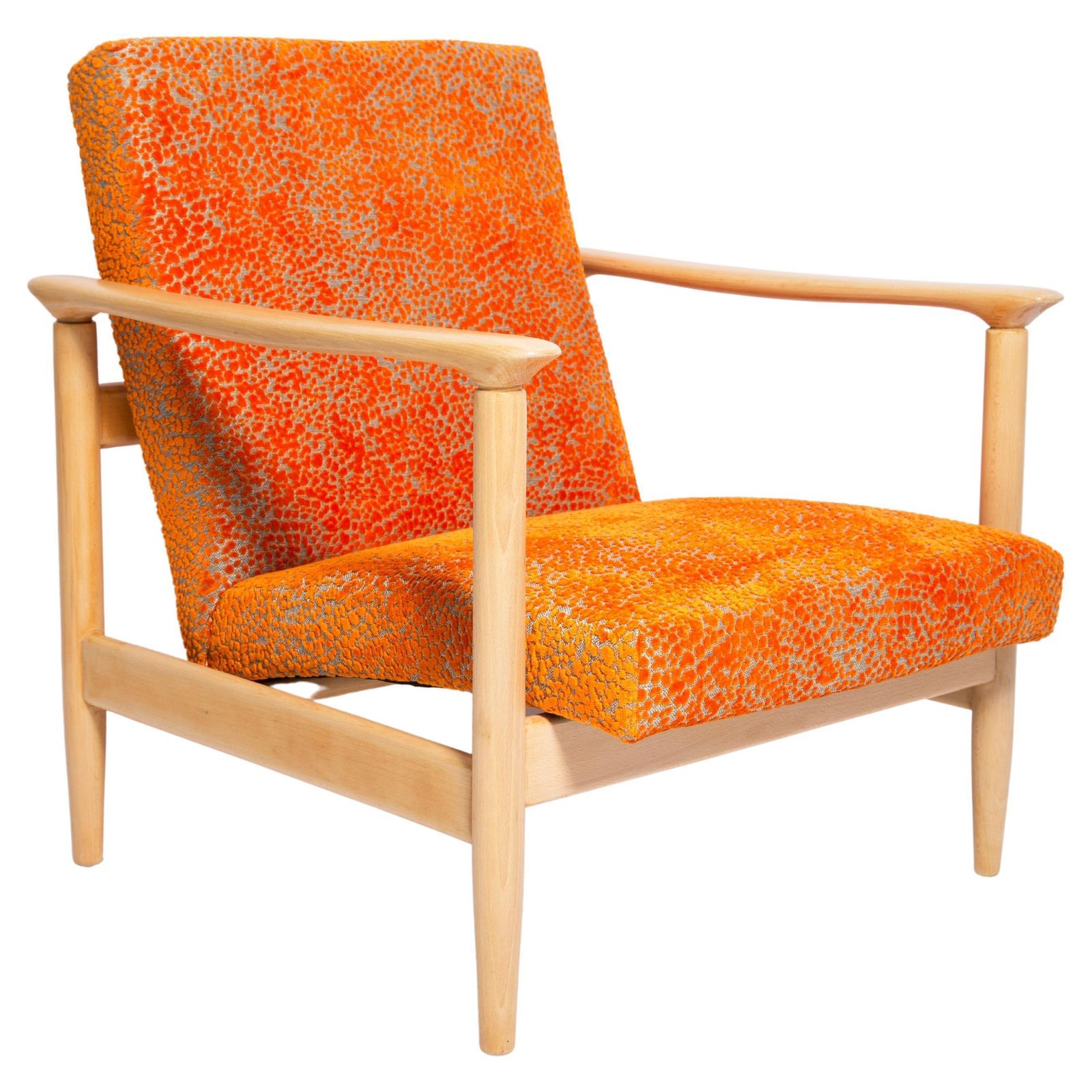 Mid 20th Century Orange Velvet Armchair, Edmund Homa, Europe, 1960s