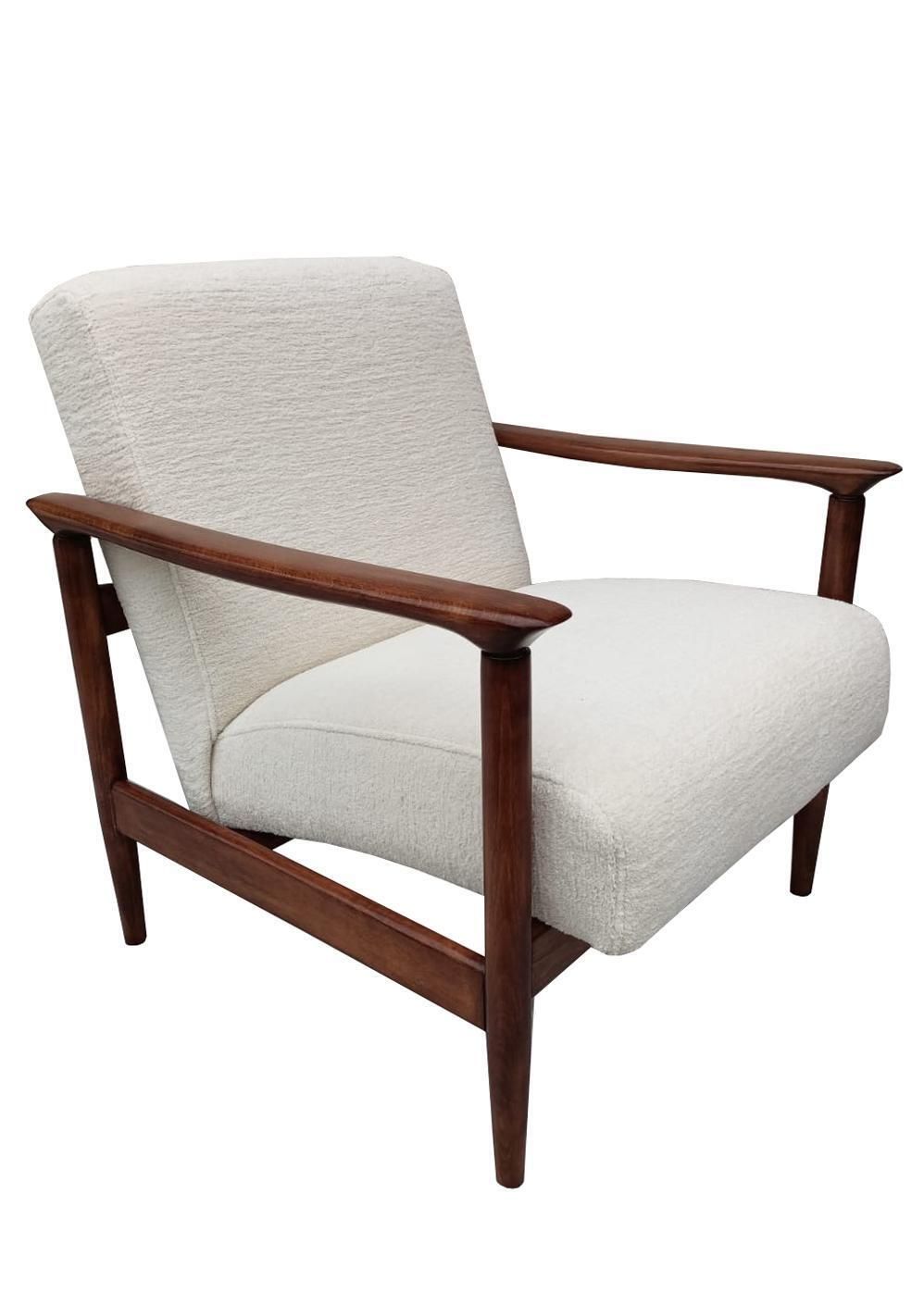 photo furniture Mid Century White Chenille Armchair, Gfm 142, Edmund Homa, Europe, 1960s
