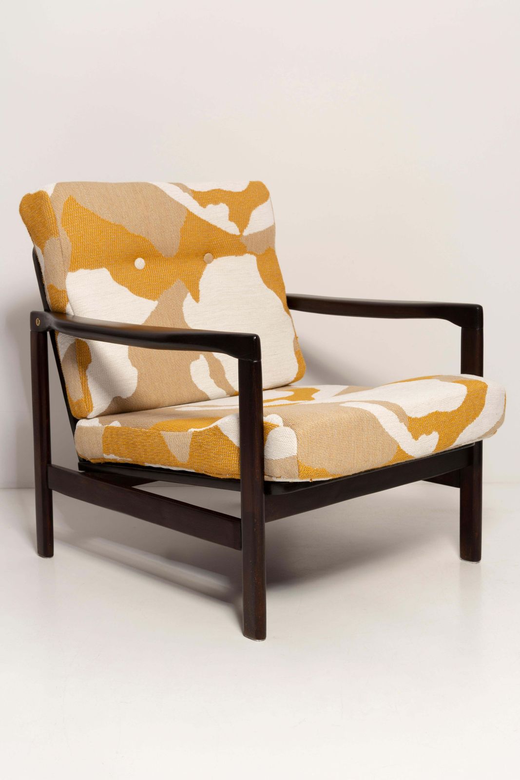 photo furniture Mid Century Yellow And White Camouflage Armchair, Zenon Baczyk, Poland, 1960s