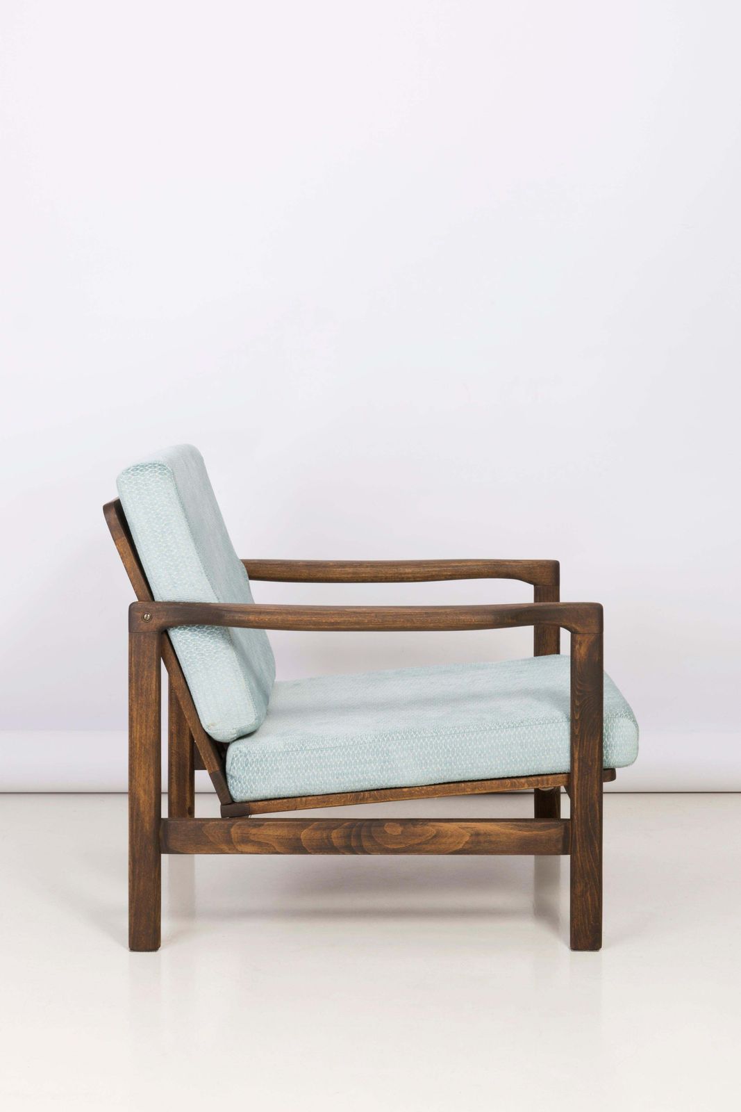 Midcentury Baby Blue Pattern Velvet Armchair, Zenon Baczyk, 1960s photo for sale