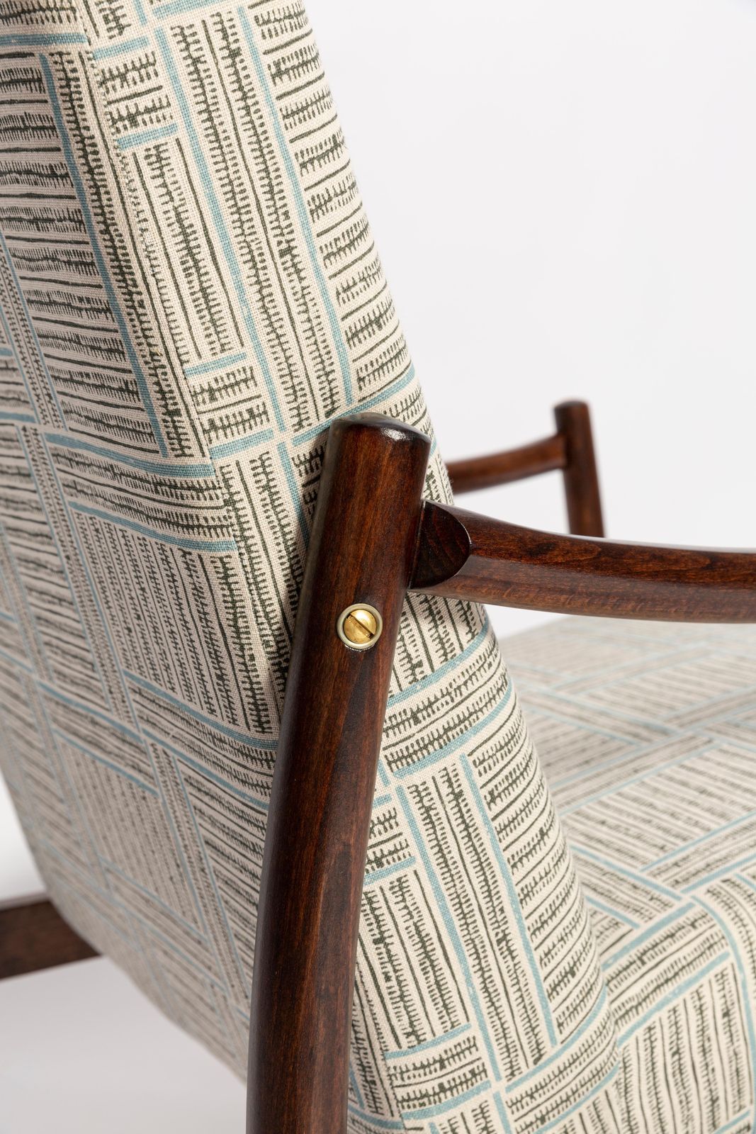 Mid 20th Century Vintage Armchair, Beige And Blue Linen, Europe, 1960s photo vinterior