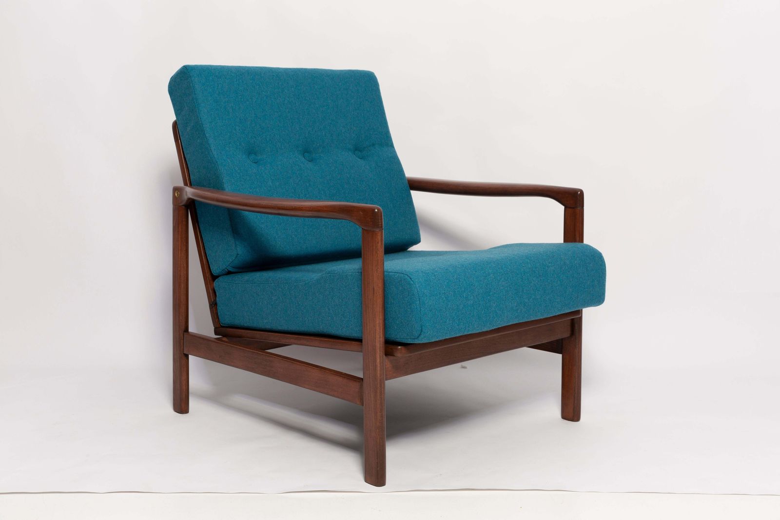 Mid Century Acqua Blue Wool Armchair, Zenon Baczyk, Poland, 1960s photo furniture