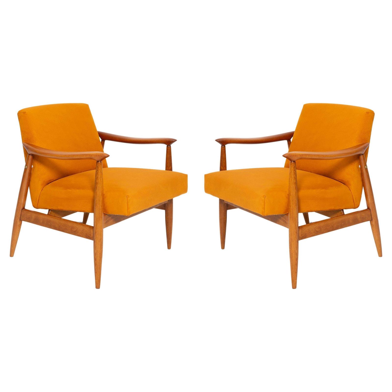 Pair Of Mid Century Yellow Armchairs, Designed By J. Kedziorek, Poland, 1960s