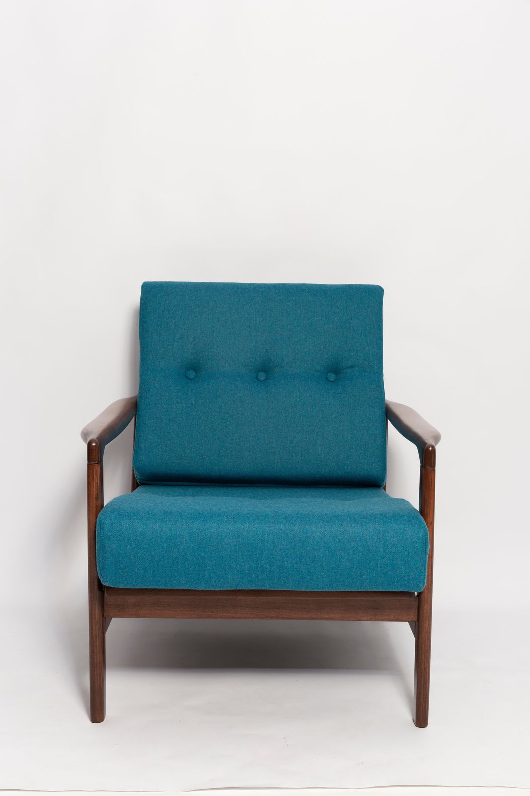 Mid Century Acqua Blue Wool Armchair, Zenon Baczyk, Poland, 1960s photo buy