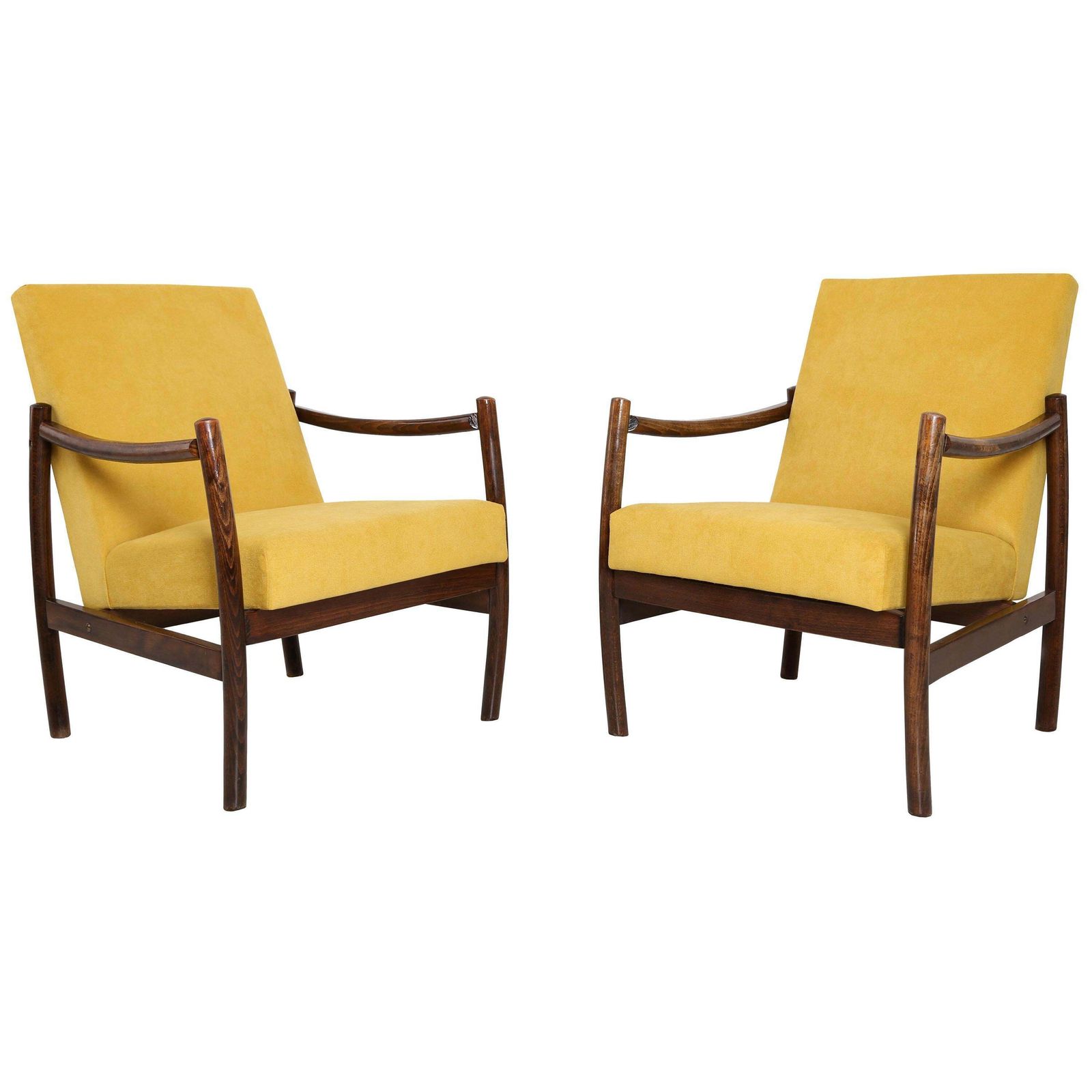 Set Of Two Club Armchairs, Yellow Velvet, 1960s