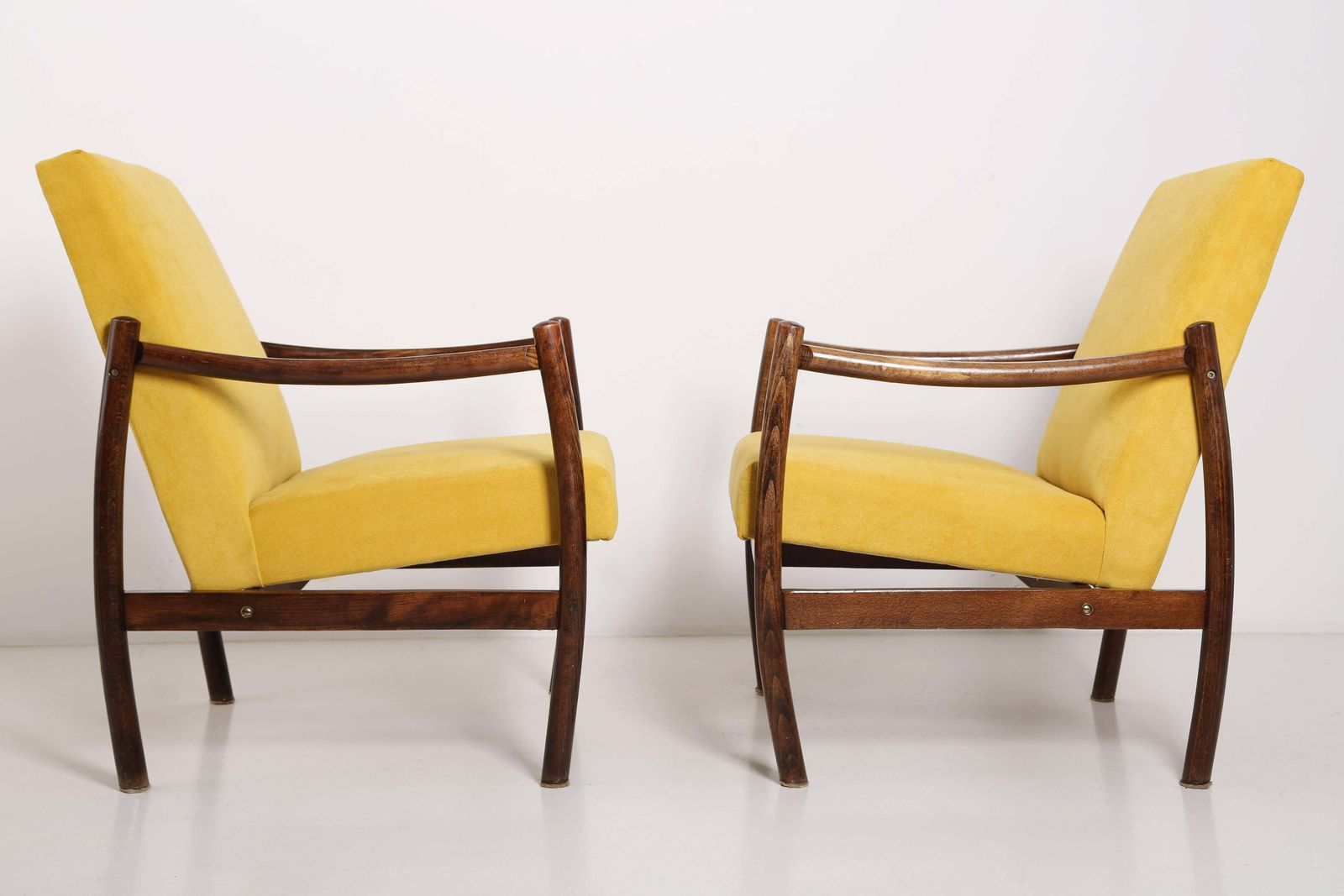 Set Of Two Club Armchairs, Yellow Velvet, 1960s photo for sale
