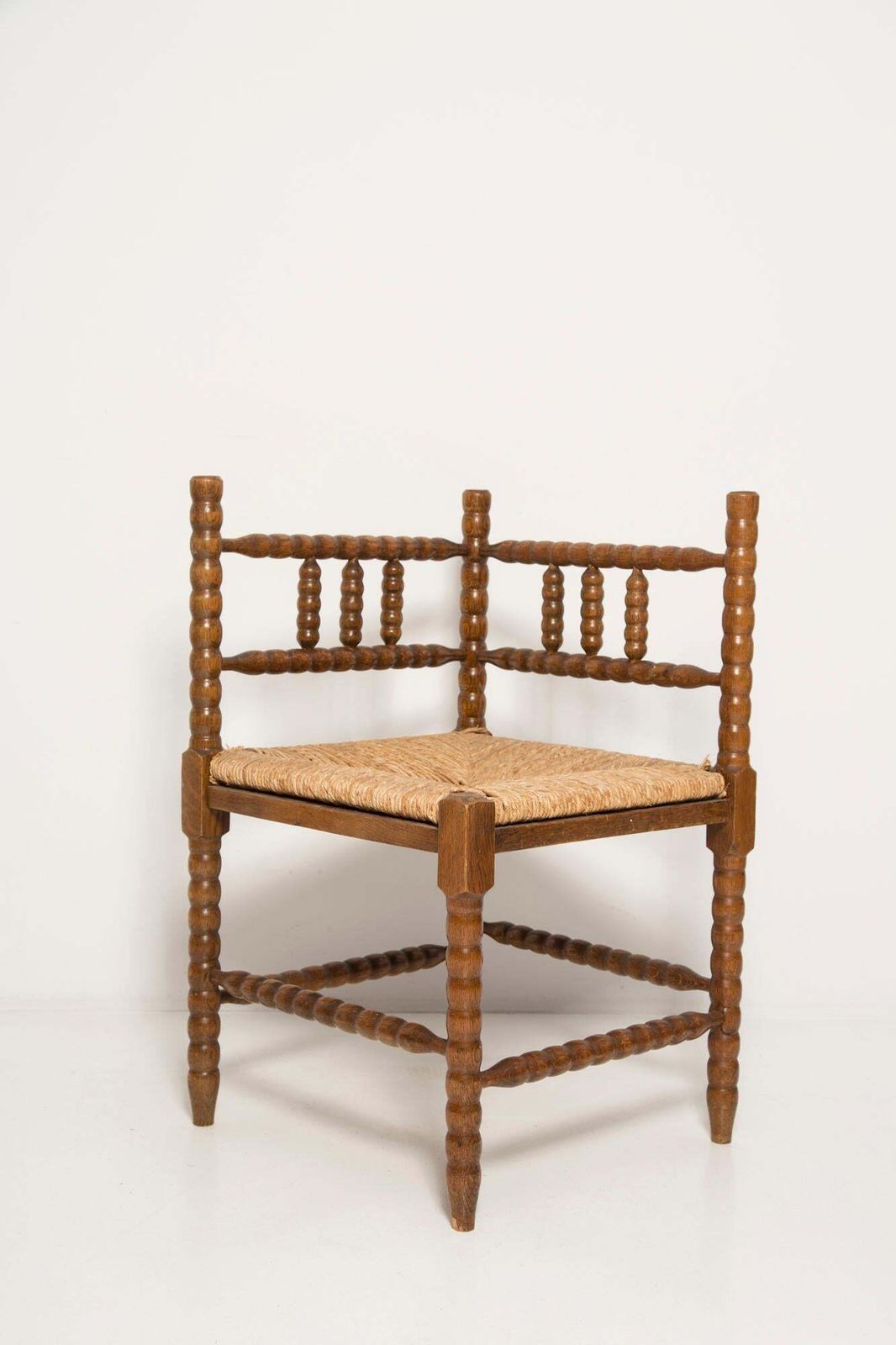 Mid Century Antique Provincial Hand Crafted Bobbin Corner Chair, France, 1940s photo 510.0