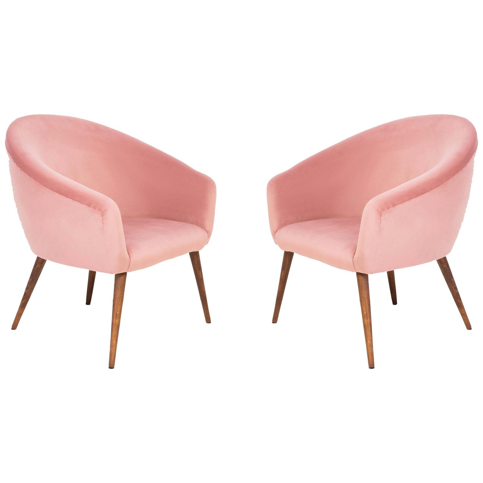 Pair Of 20th Century Pink Velvet Shell Club Armchairs, 1960s