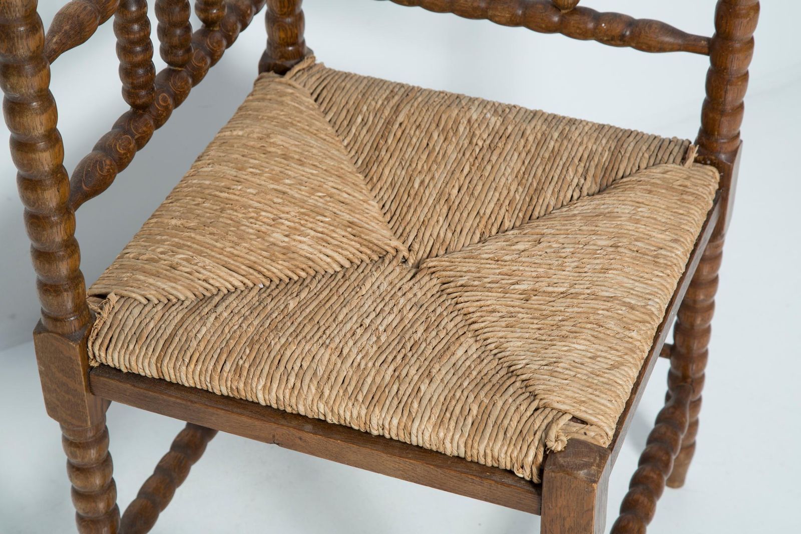 Mid Century Antique Provincial Hand Crafted Bobbin Corner Chair, France, 1940s photo buy