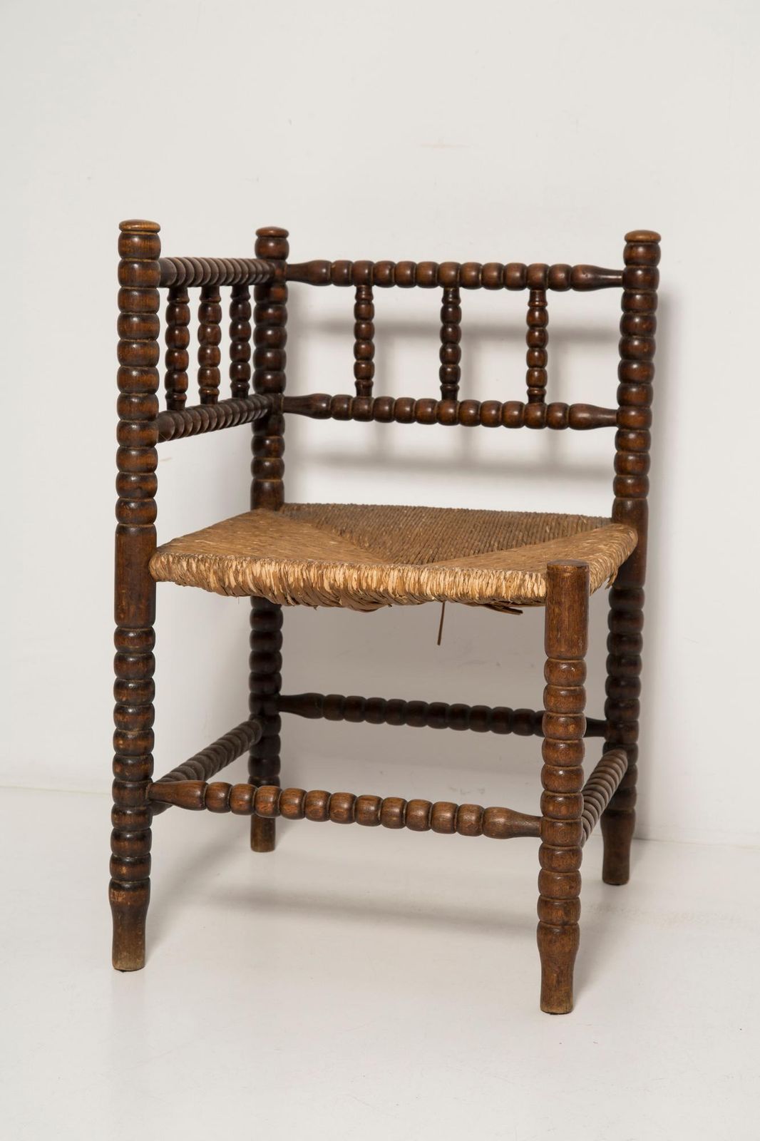 Mid Century Antique Provincial Hand Crafted Bobbin Corner Chair, France, 1940s photo 510.0