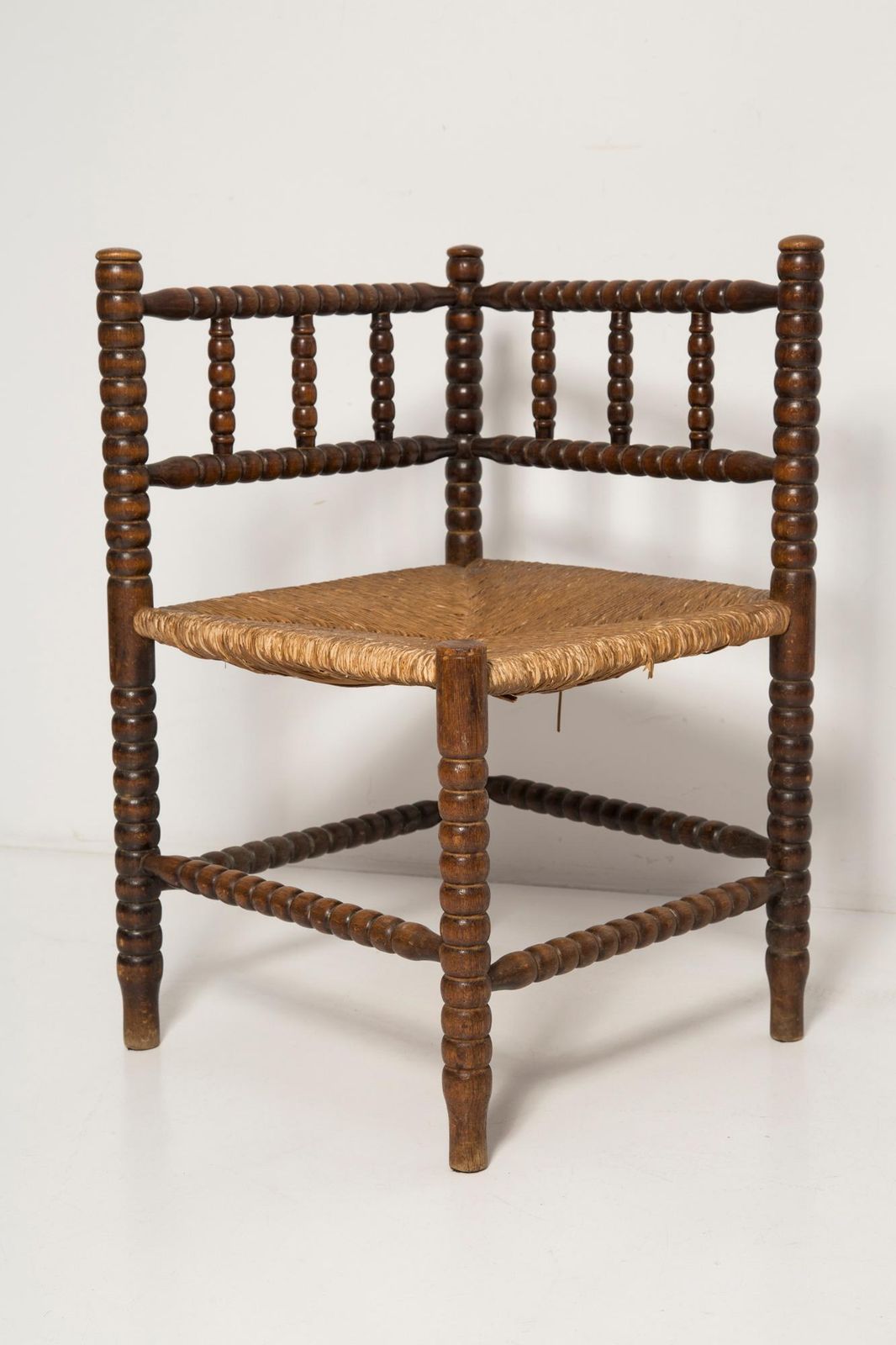 Mid Century Antique Provincial Hand Crafted Bobbin Corner Chair, France, 1940s photo vinterior