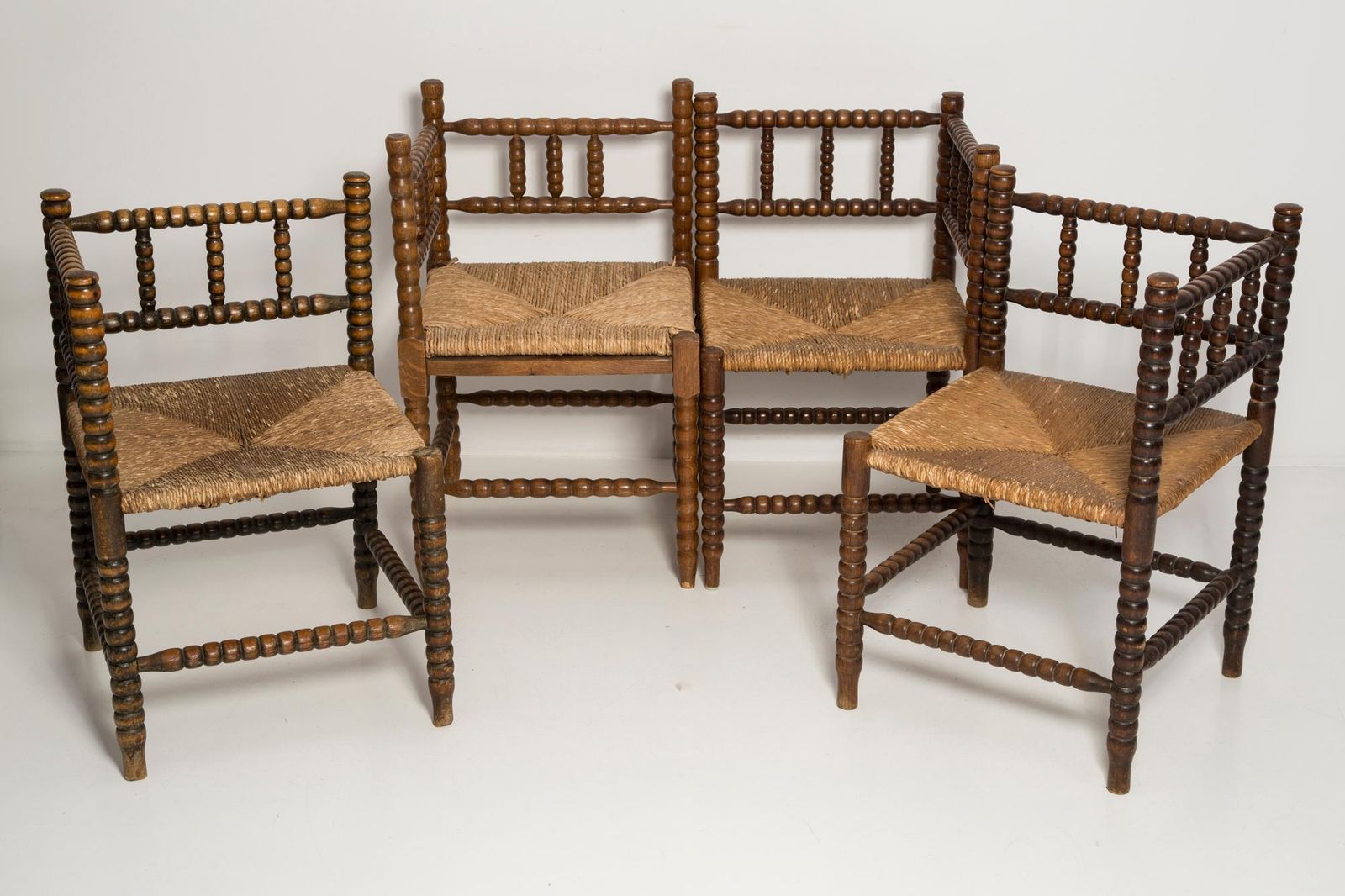 Furniture Mid Century Antique Provincial Hand Crafted Bobbin Corner Chair, France, 1940s photo