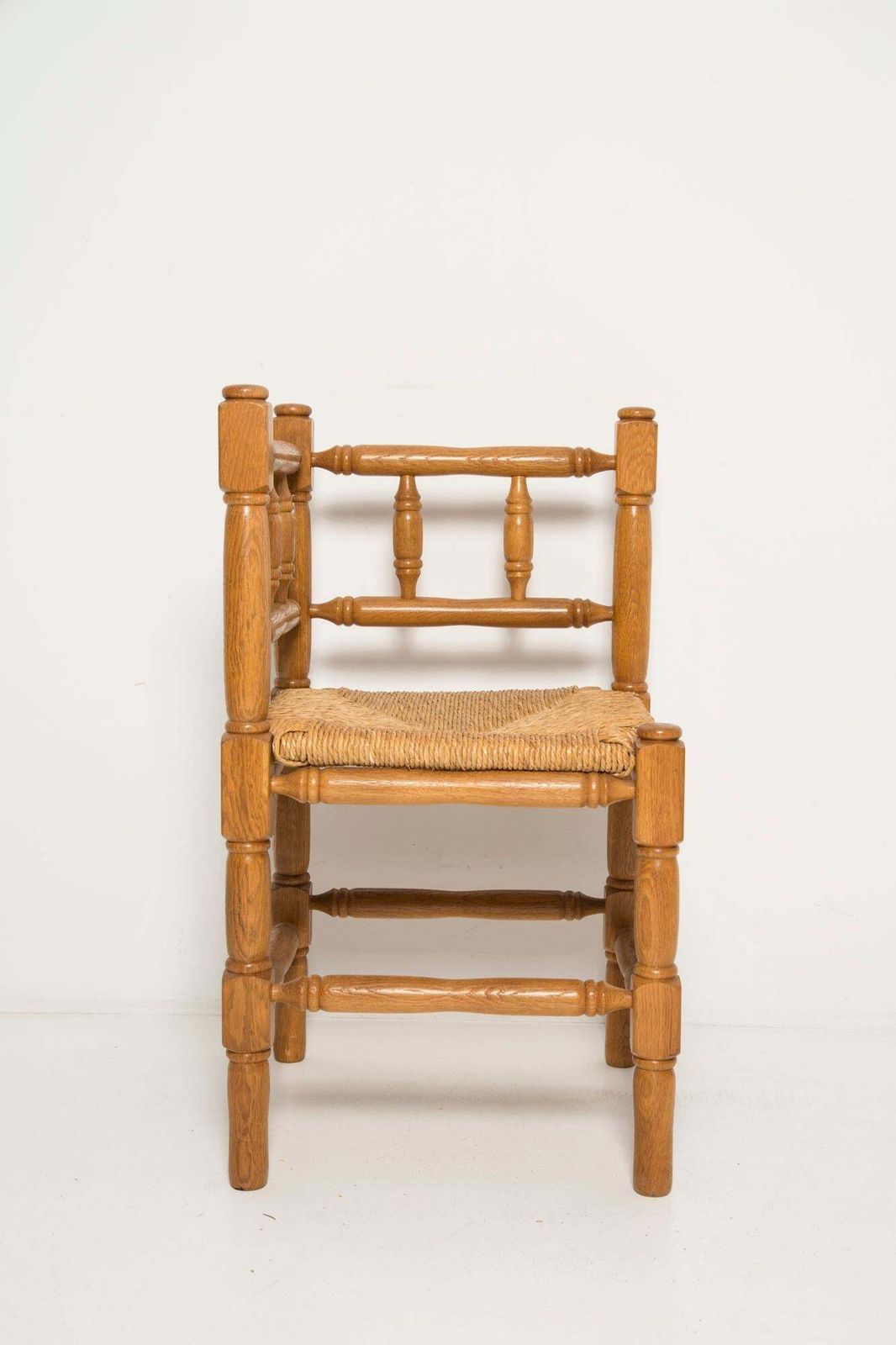 Mid Century Antique Provincial Hand Crafted Bobbin Corner Chair, France, 1940s photo furniture